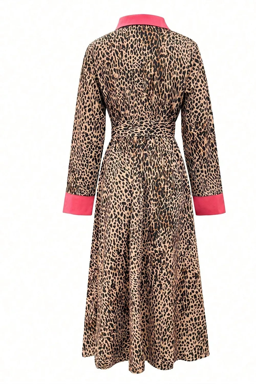 Trendsi Leopard Print Belted Maxi Shirt Dress -