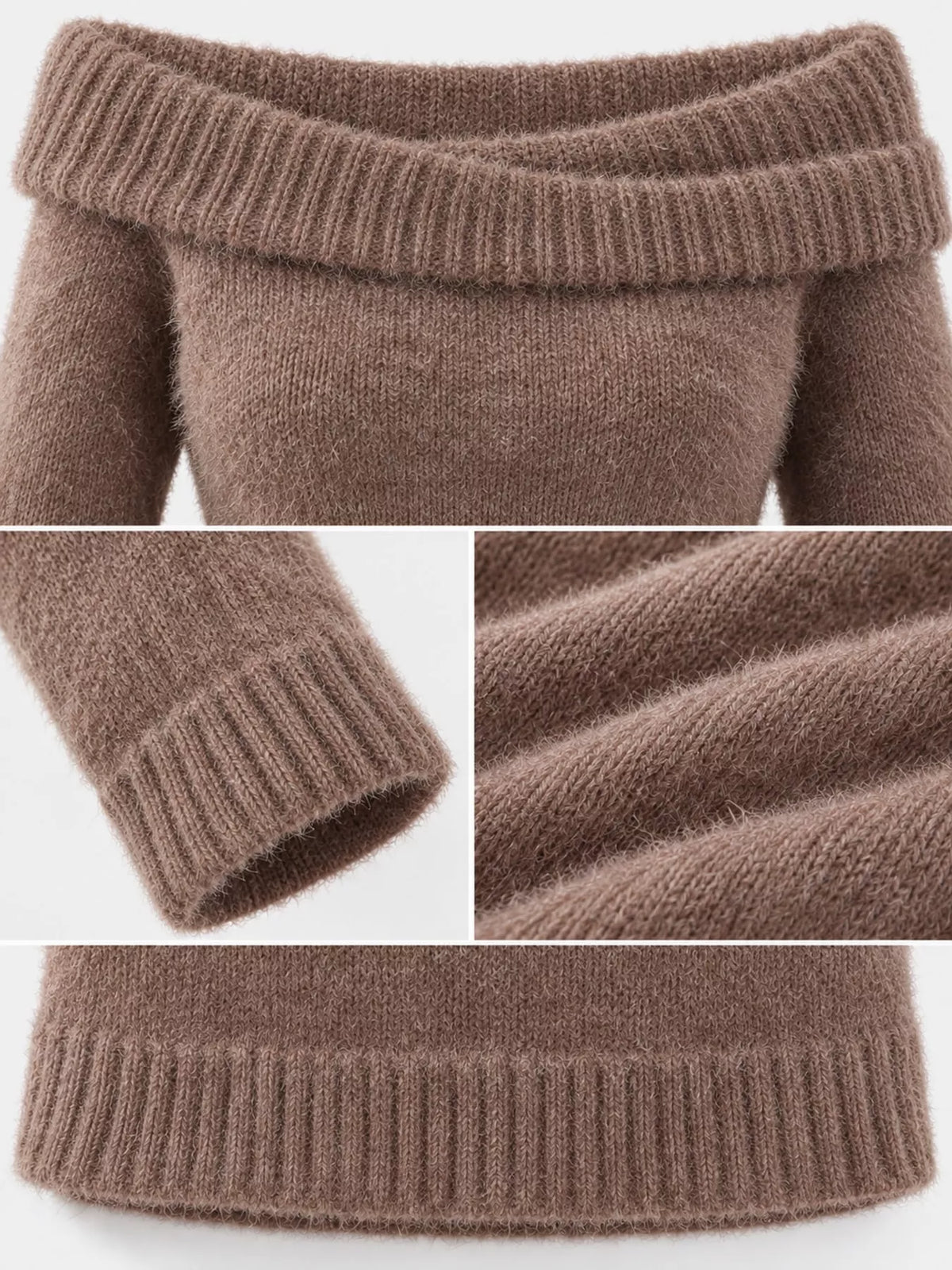 Off-shoulder long sleeve mini dress, construction and design details