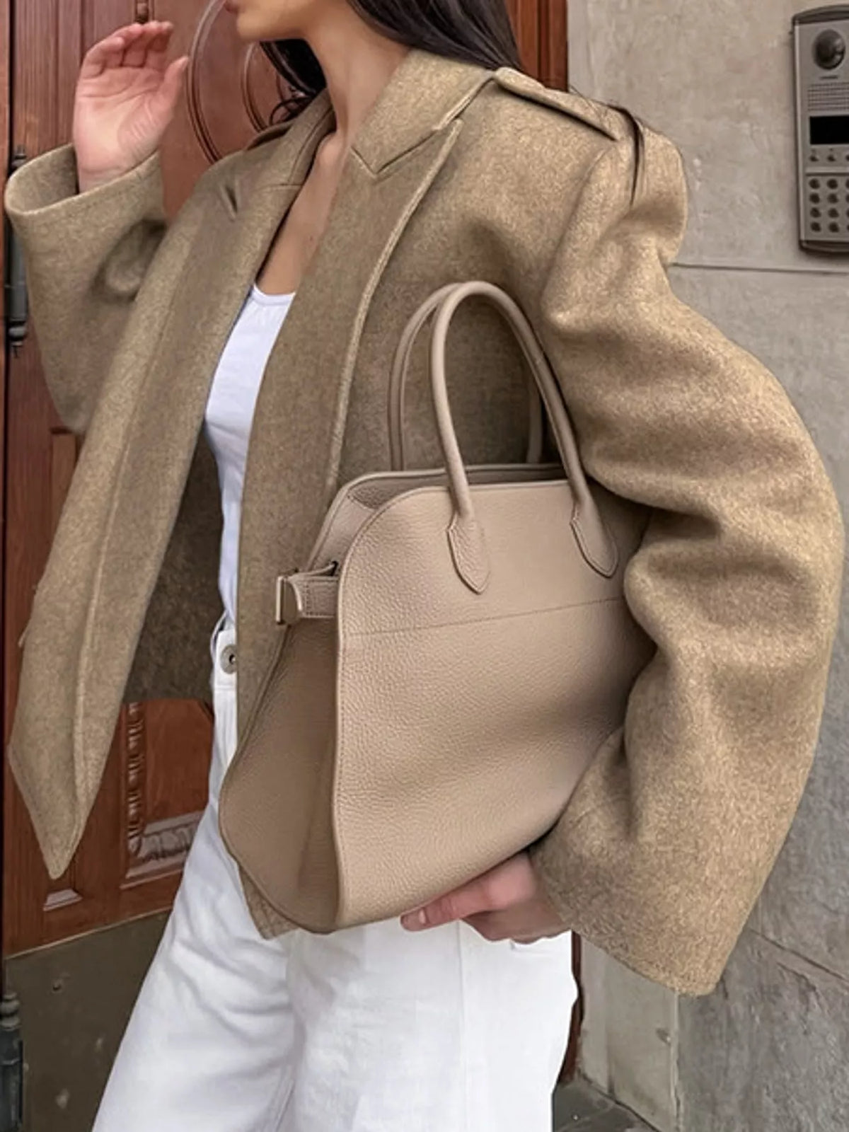 Collared long sleeve blazer, front view on model