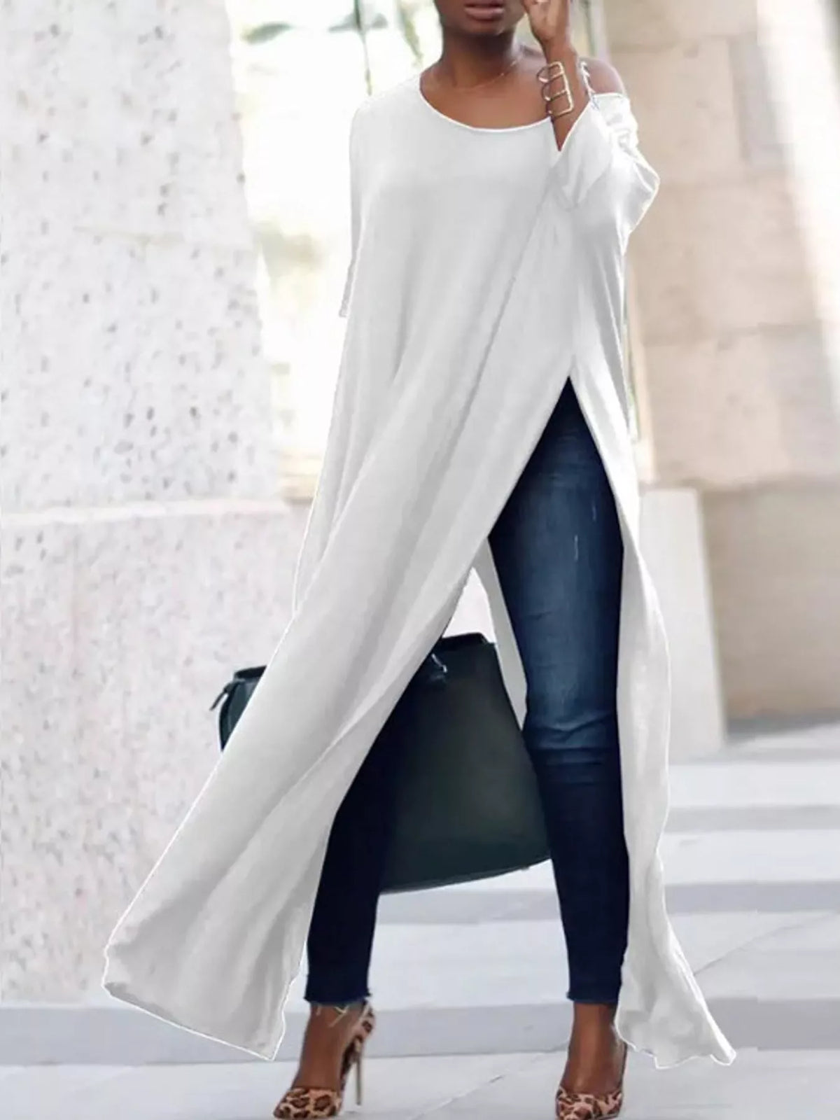 High-Slit Maxi Tunic Dress — front view