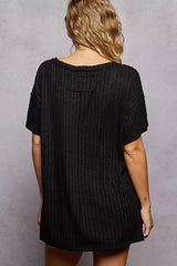 Trendsi POL Ribbed Knit V-Neck Short Sleeve T-Shirt -