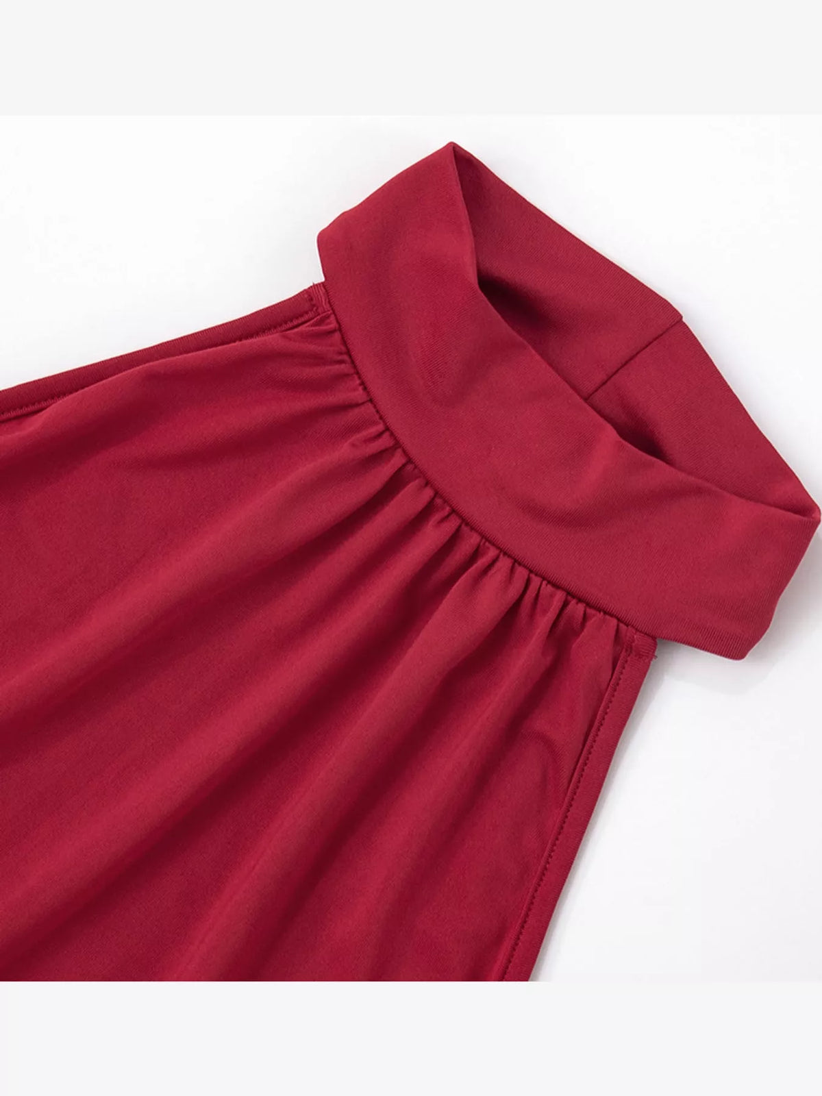 Ruched Halter Neck Slit Maxi Dress — garment construction details