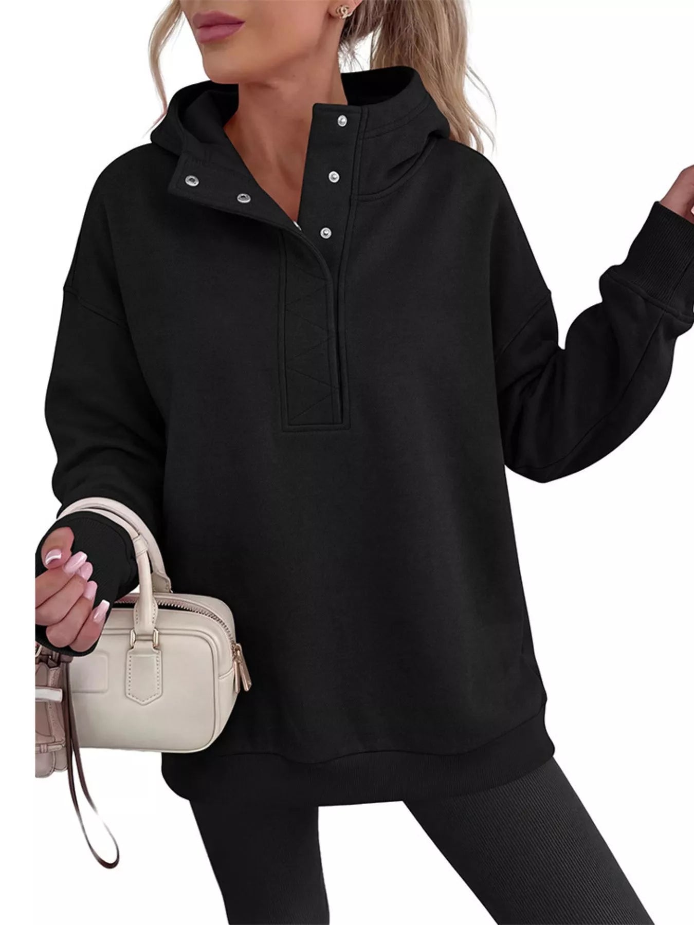 Trendsi Half Snap Dropped Shoulder Hoodie -