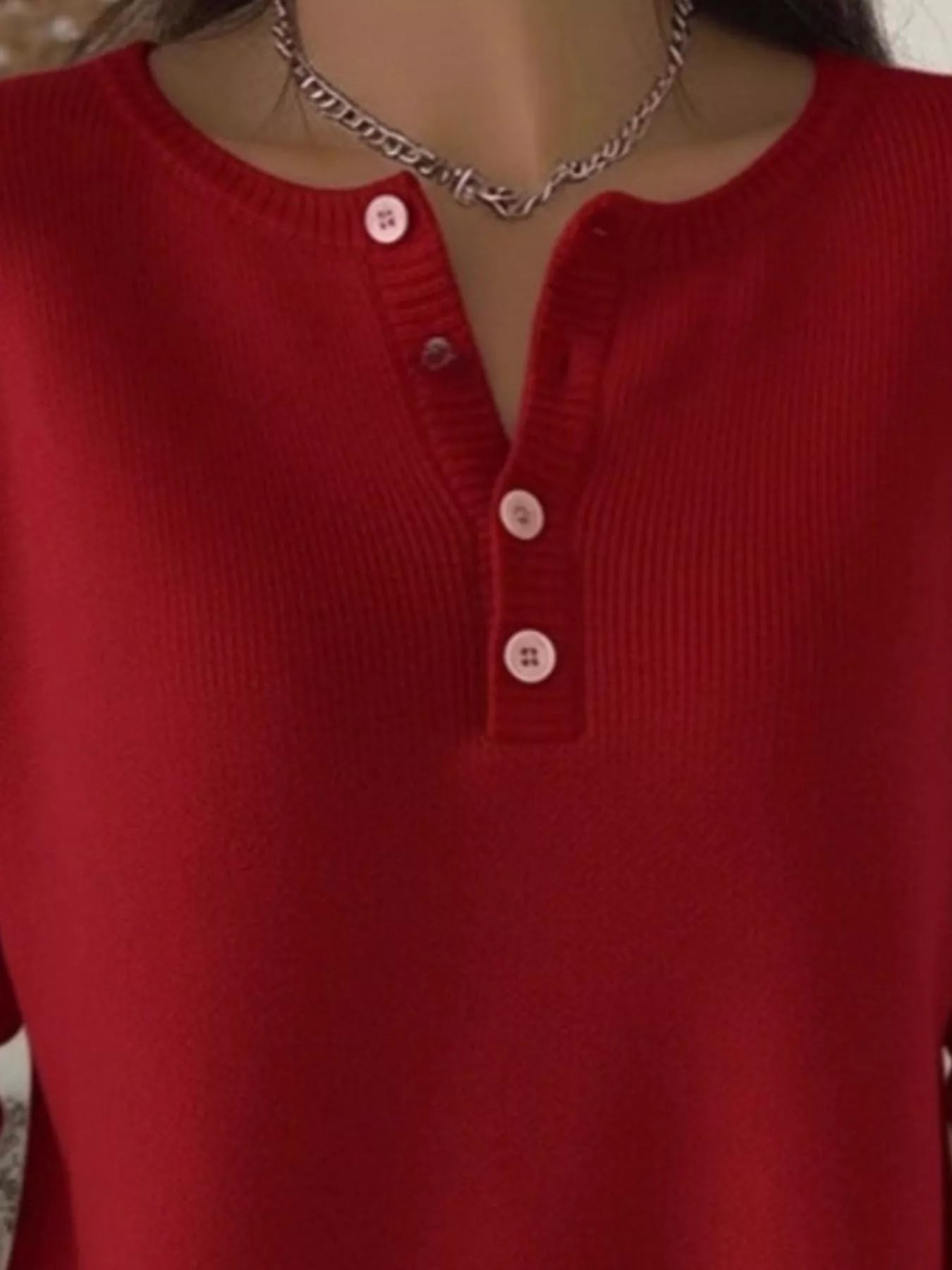 Trendsi Full Size Button Detail Ribbed Knit Sweater Plus Size -