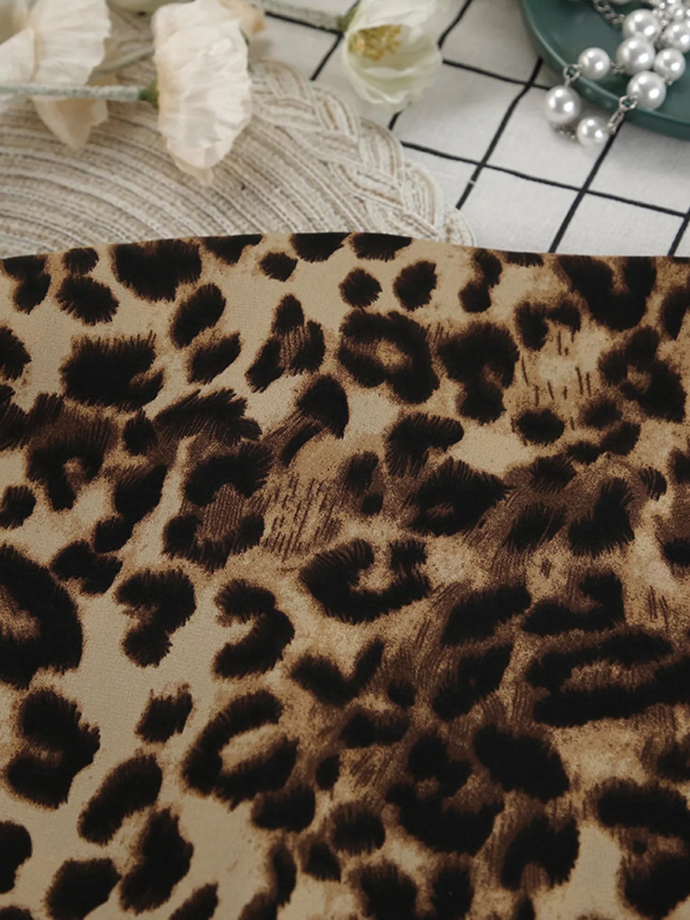 Trendsi Leopard Cardigan and Wide Leg Pants Lounge Set -