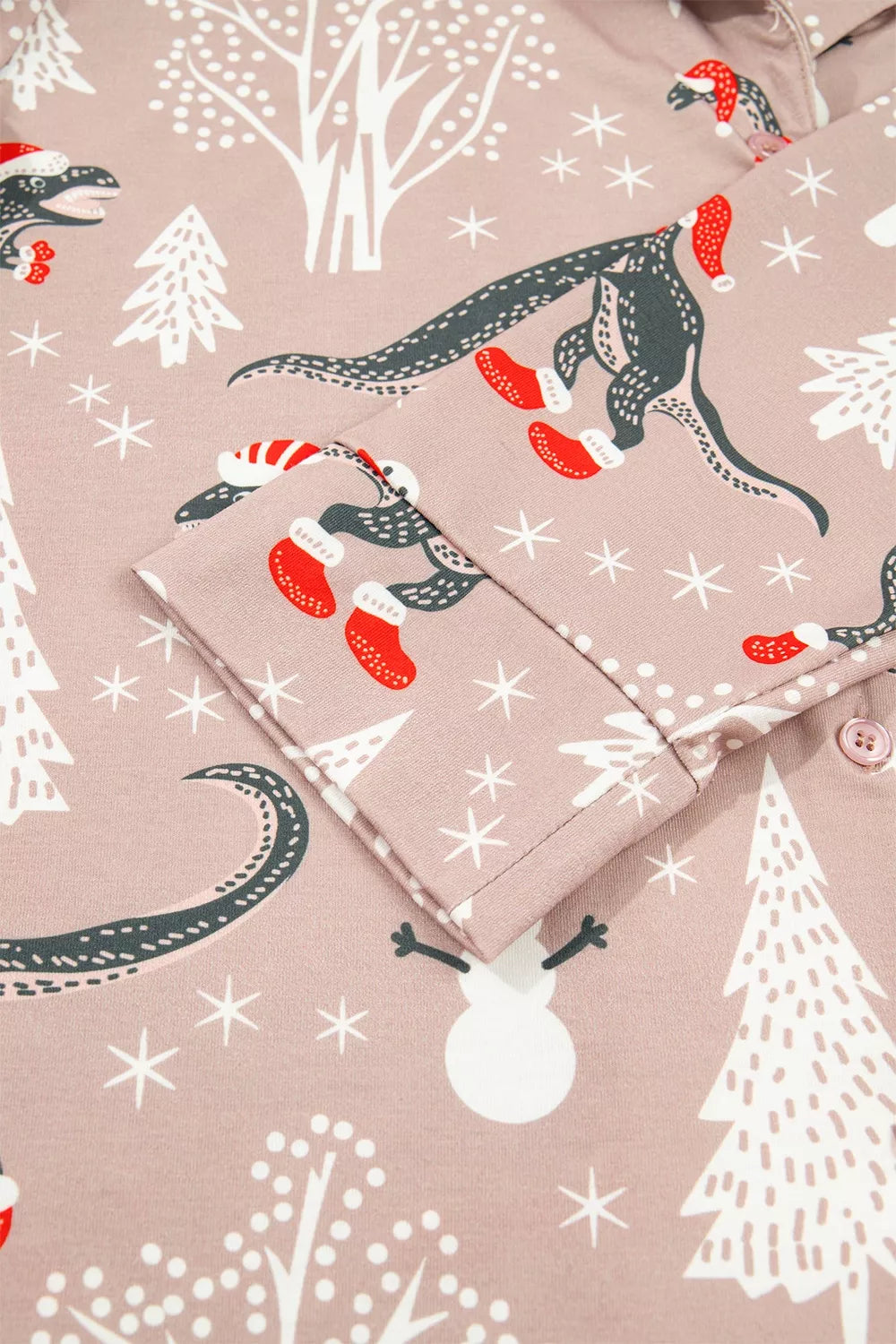 Christmas Dinosaur Print Lounge Top and Pants Set, print detail