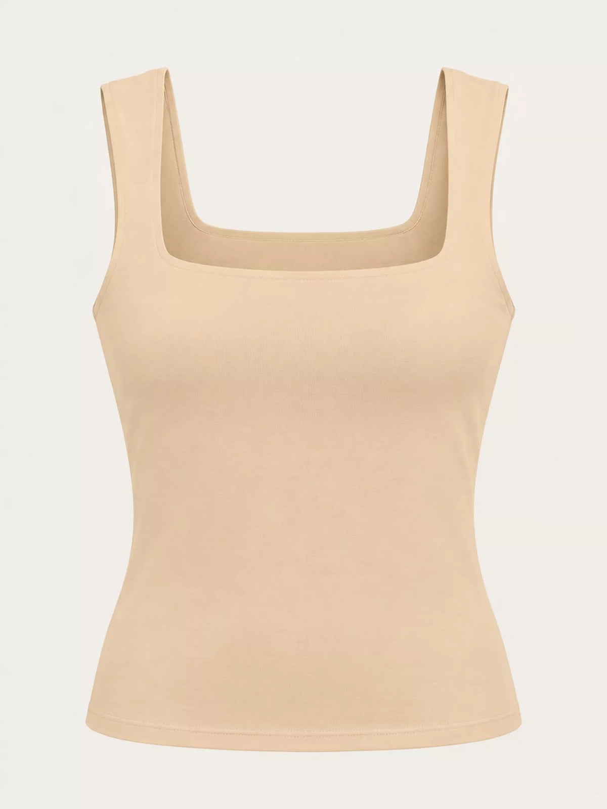 Beige square-neck tank, front product view