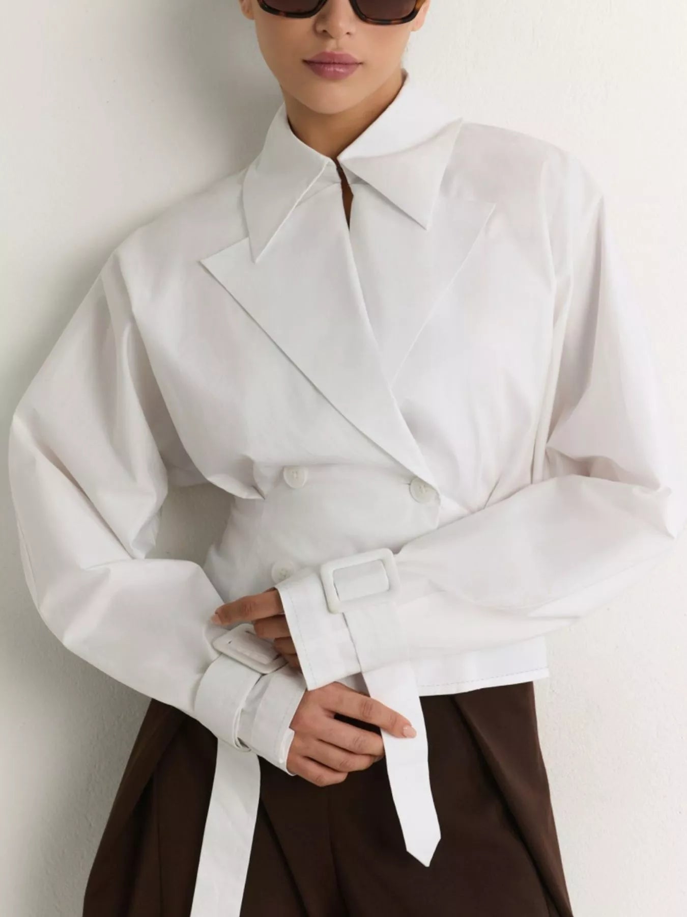 Trendsi Cropped Double-Breasted Blazer -