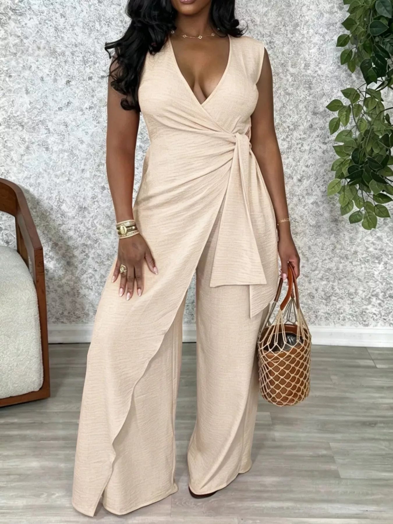 Trendsi Wrap Front Wide Leg Jumpsuit -