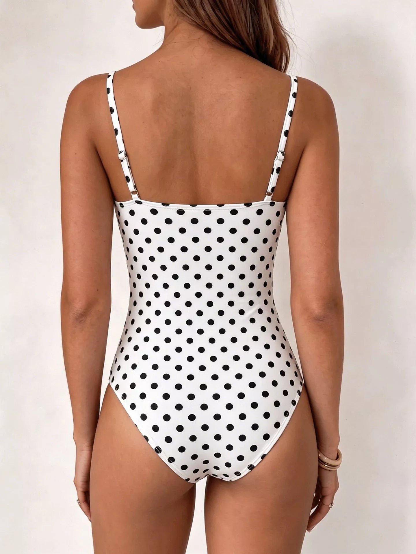 Trendsi Polka Dot Cowl Neck Spaghetti Strap Bodysuit -
