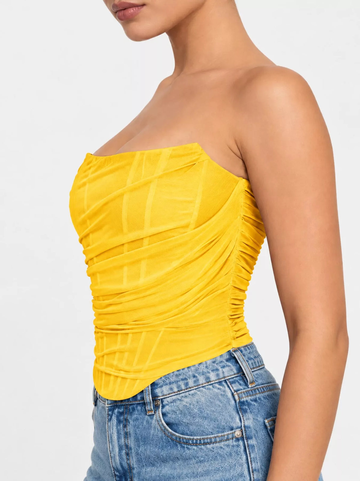 Corset Style Ruched Tube Top in yellow