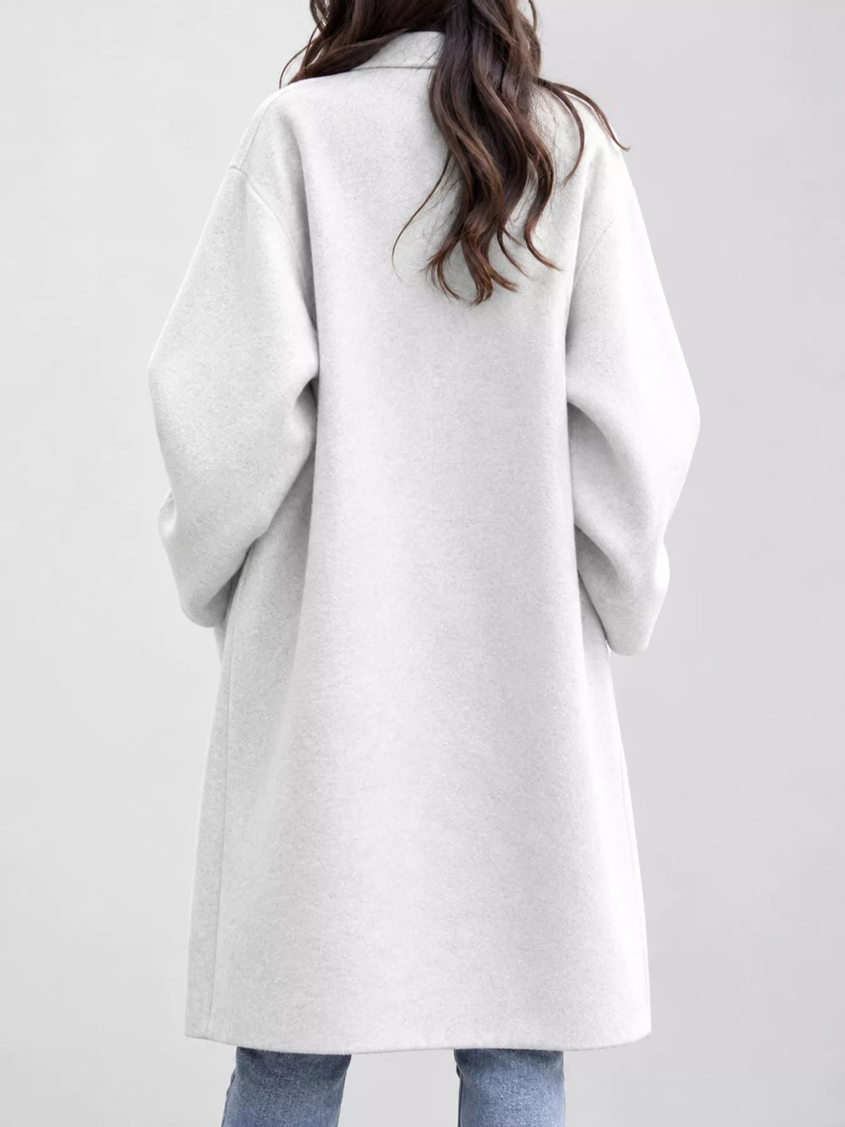 White lapel collar one button coat, back view