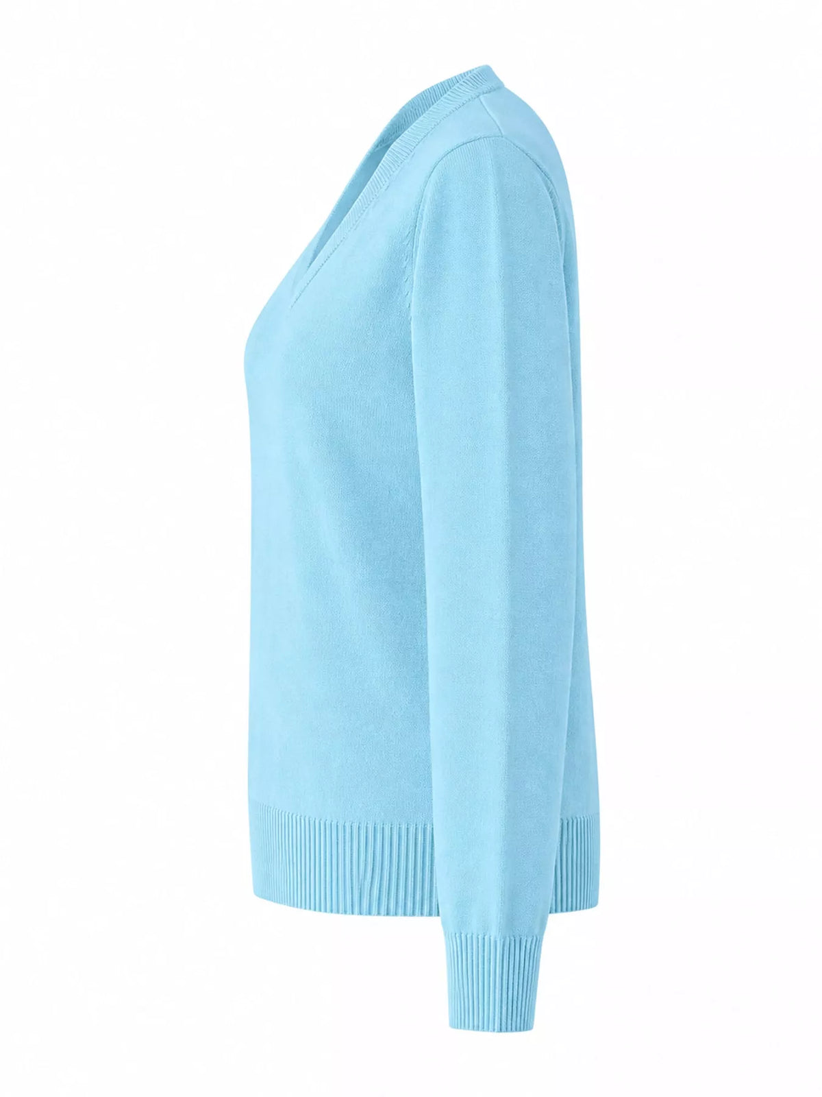 Women's V-Neck Long Sleeve Sweater in blue — side view