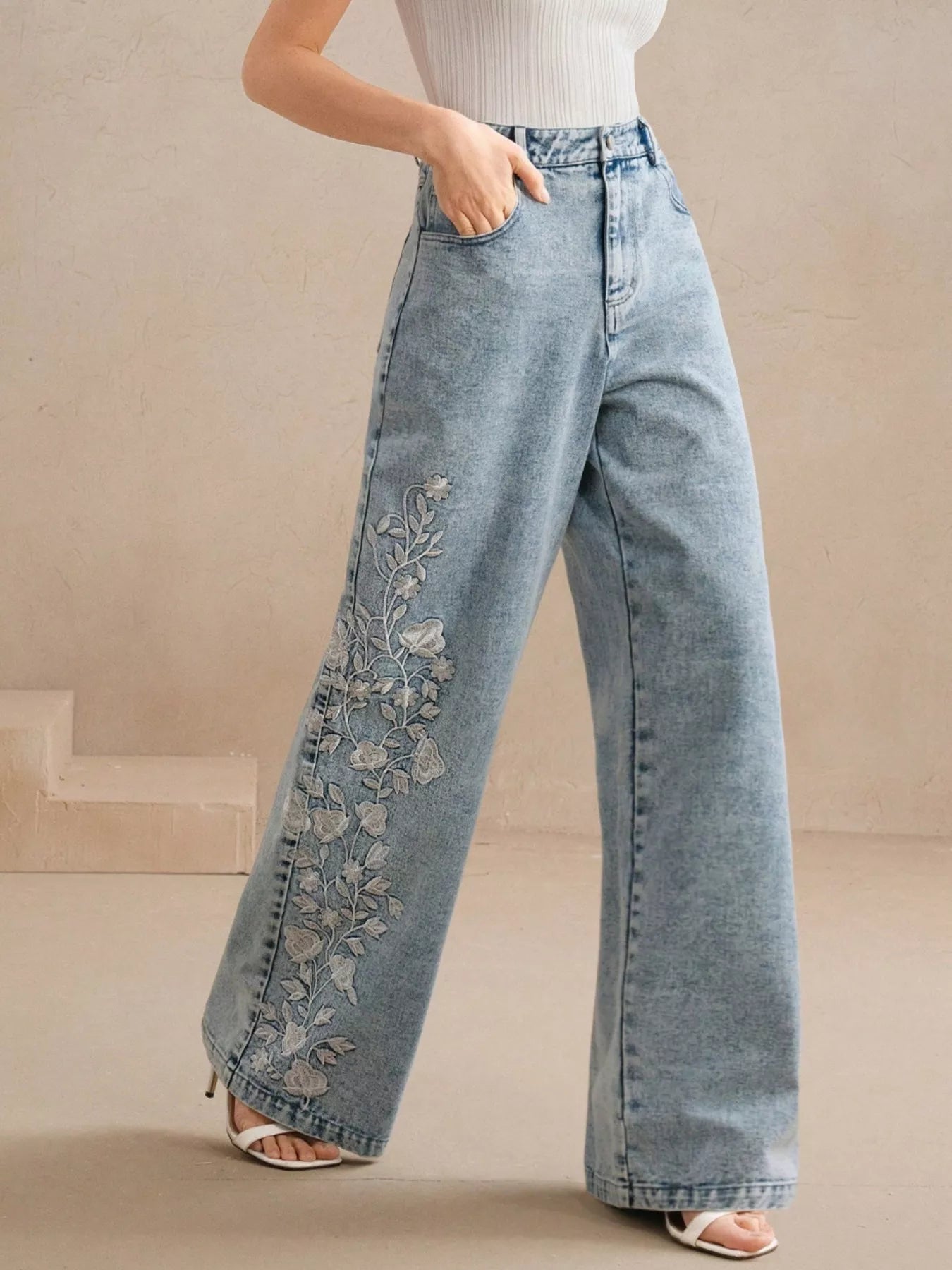 Trendsi Embroidered Wide-Leg Jeans -