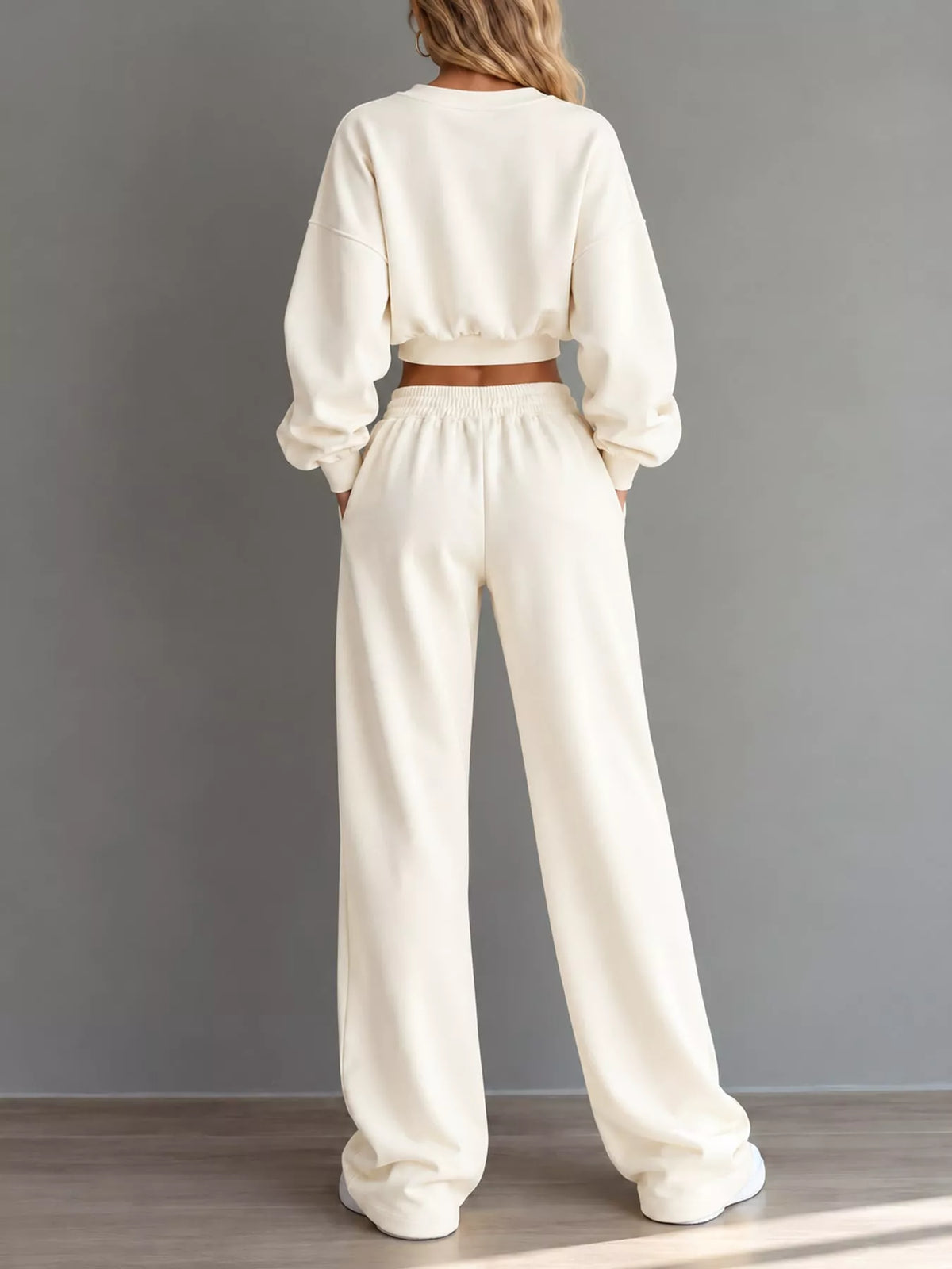 Crop Top and Wide-Leg Sweatpants Set — back view