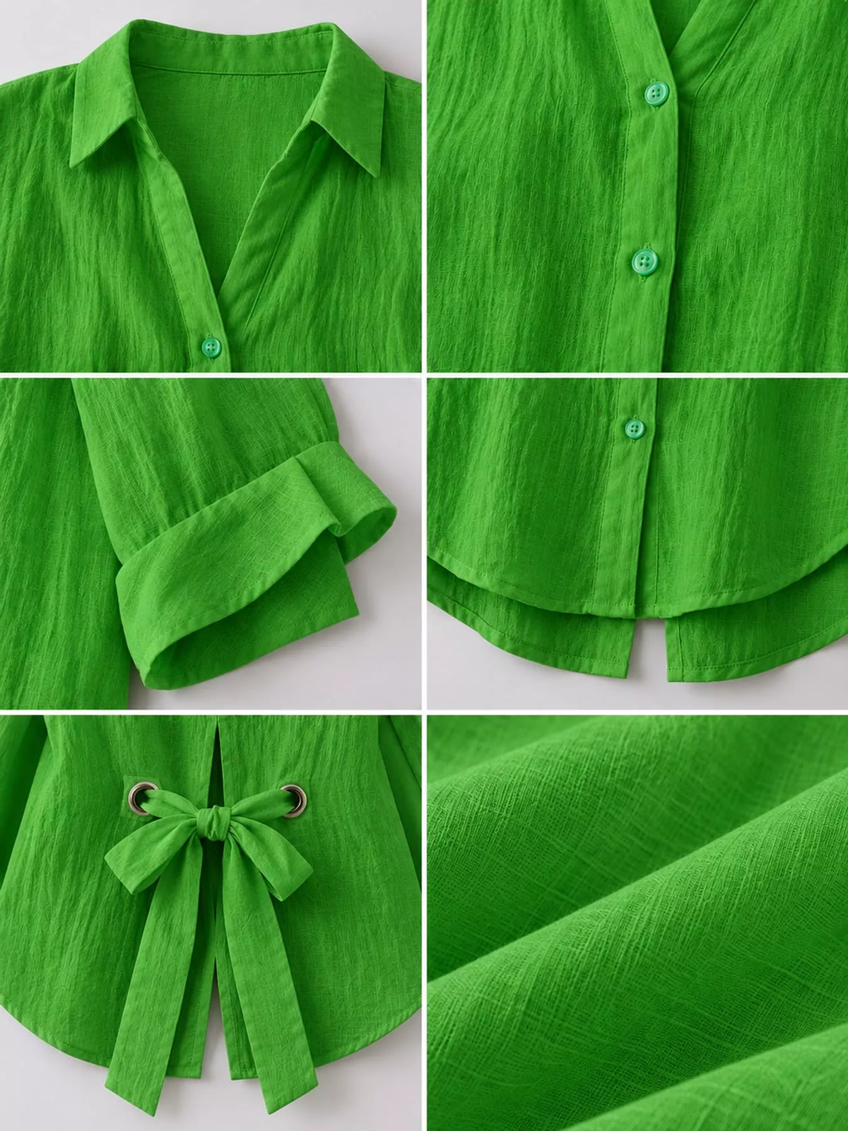 Green loose fit tie back shirt, detail view