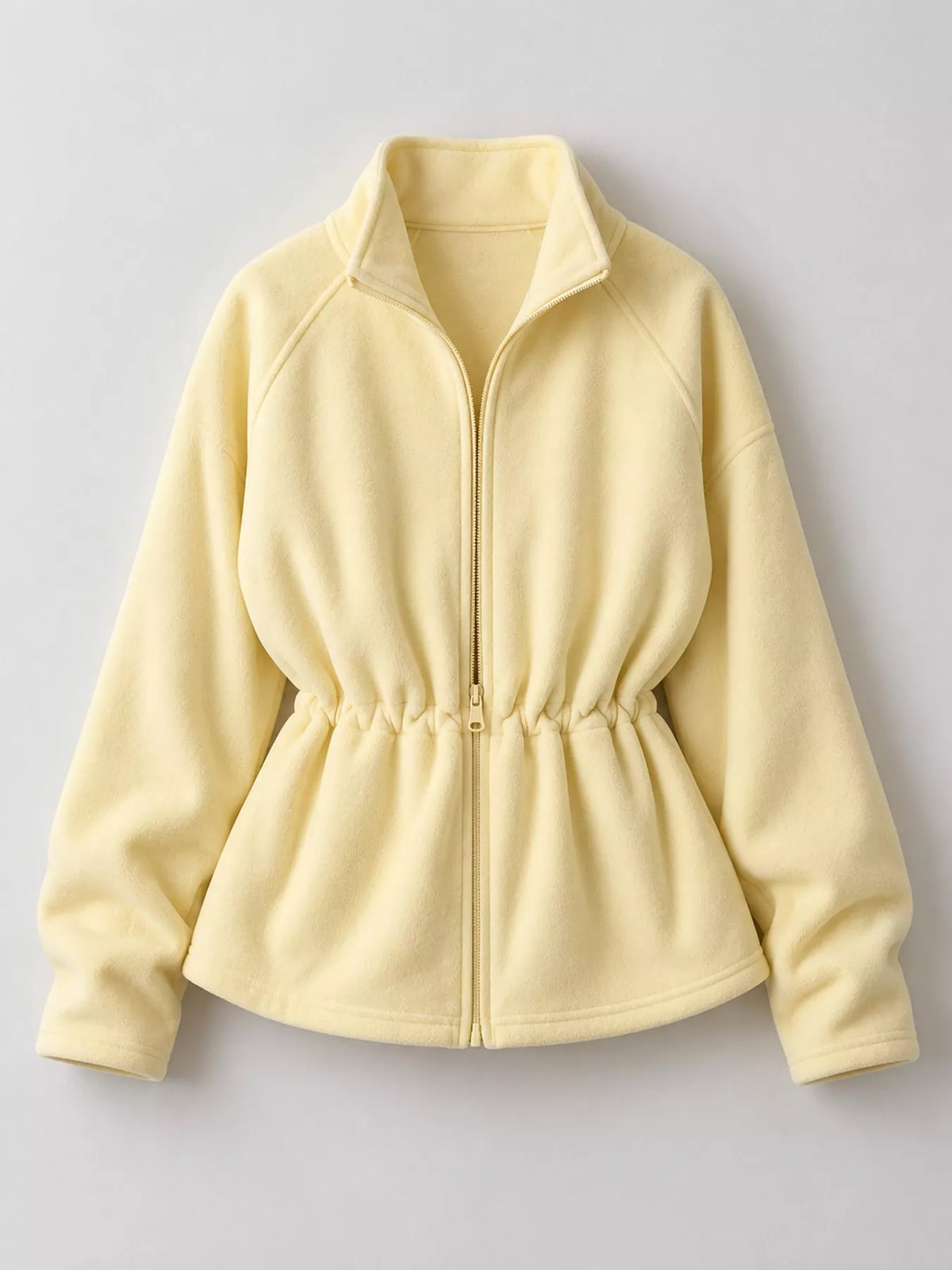 Yellow drawstring fleece zip-up jacket