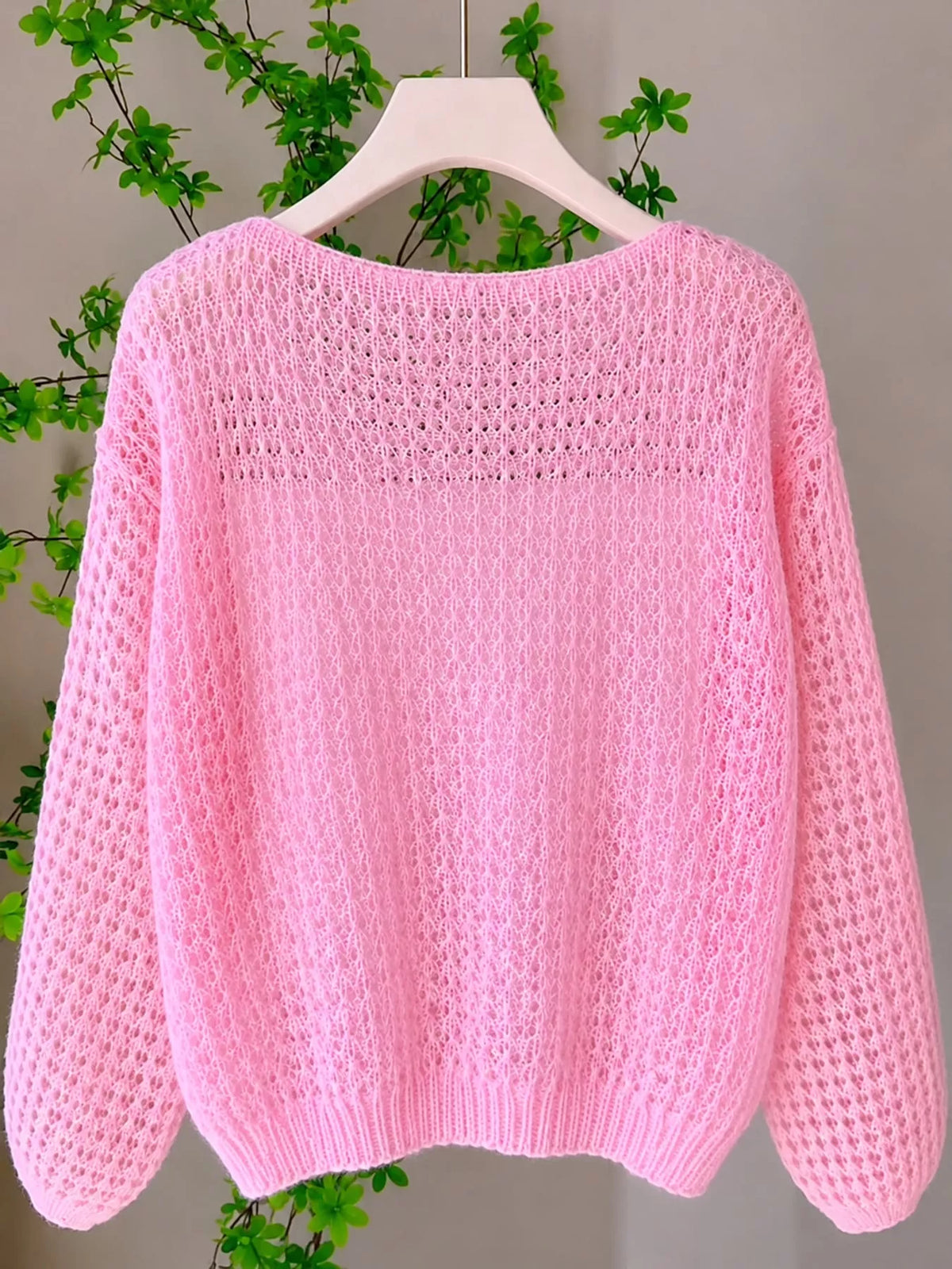 Pink openwork knit cover-up top