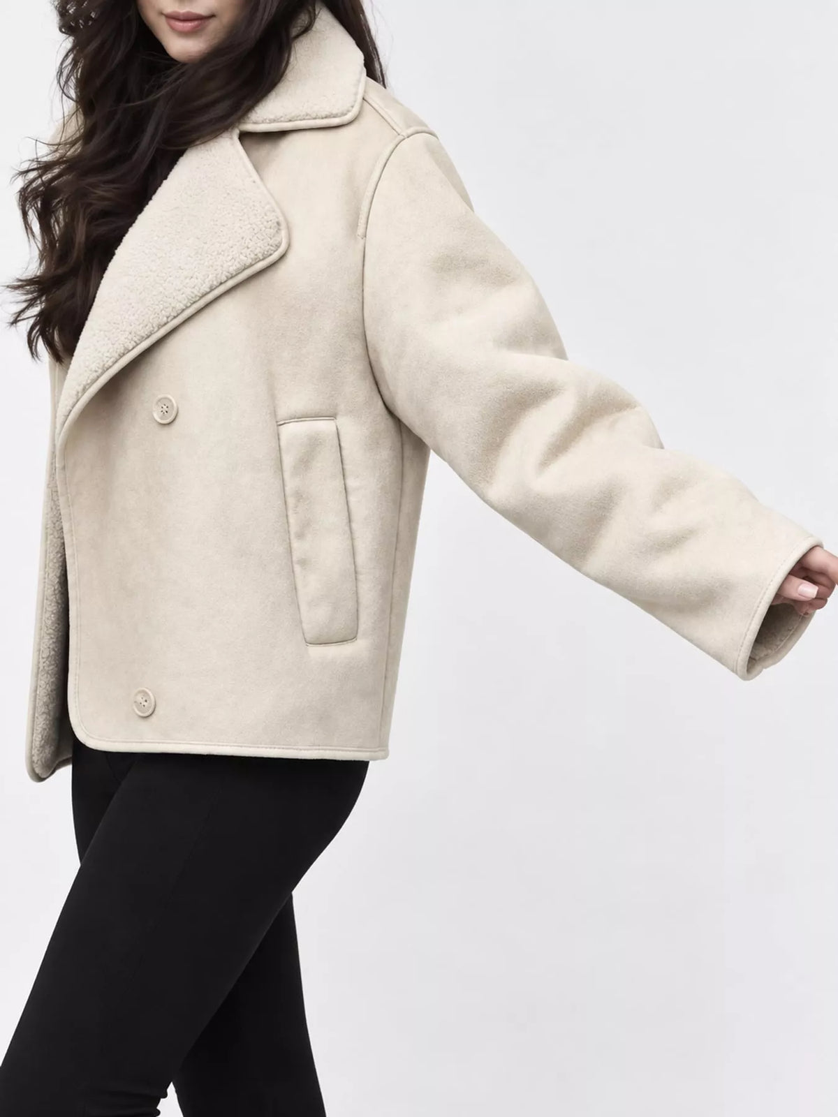 Sherpa-collar jacket, ivory sleeve side