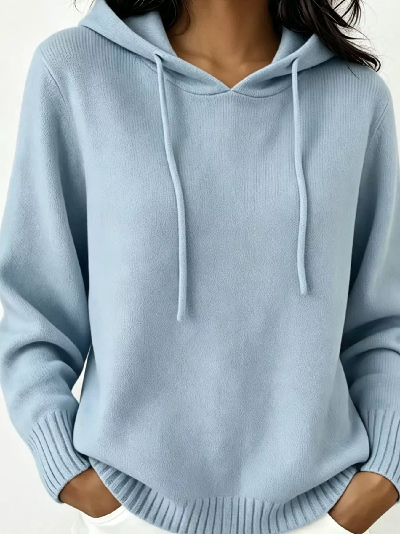 Trendsi Cozy Ribbed Long‑Sleeve Hooded Sweater -