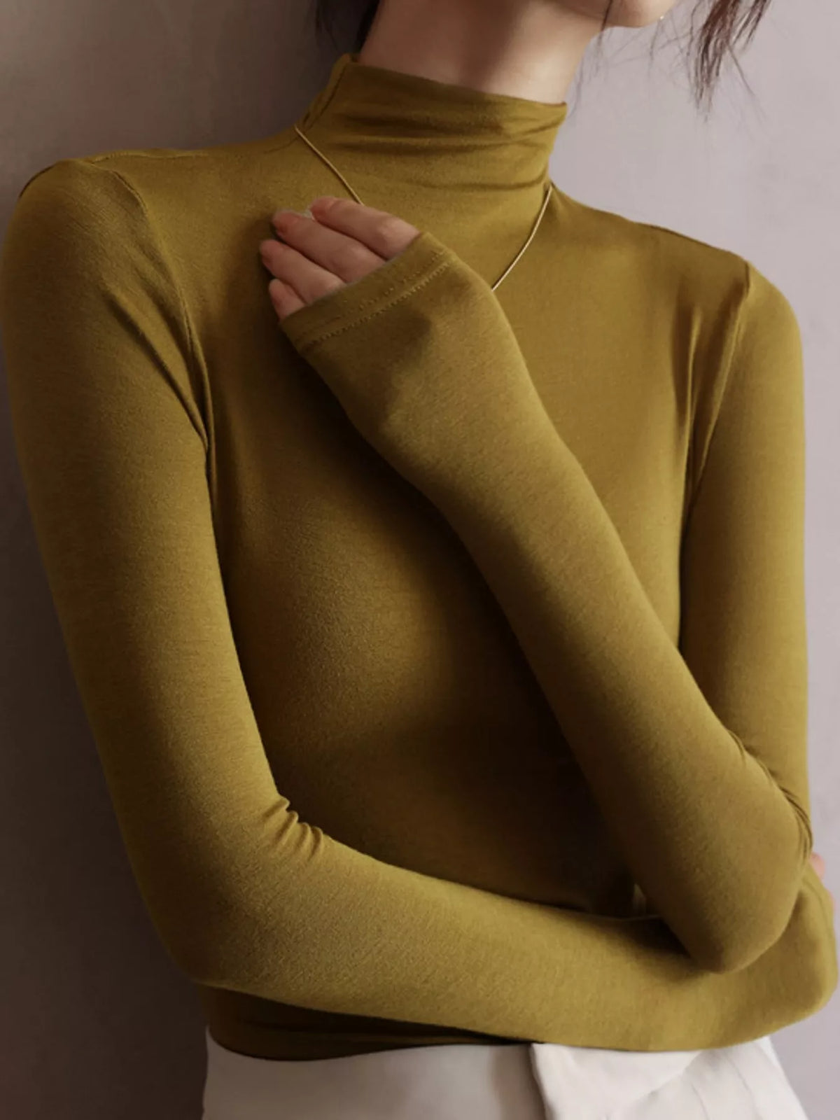 Slim-Fit Mock Neck Long Sleeve T-Shirt — front view