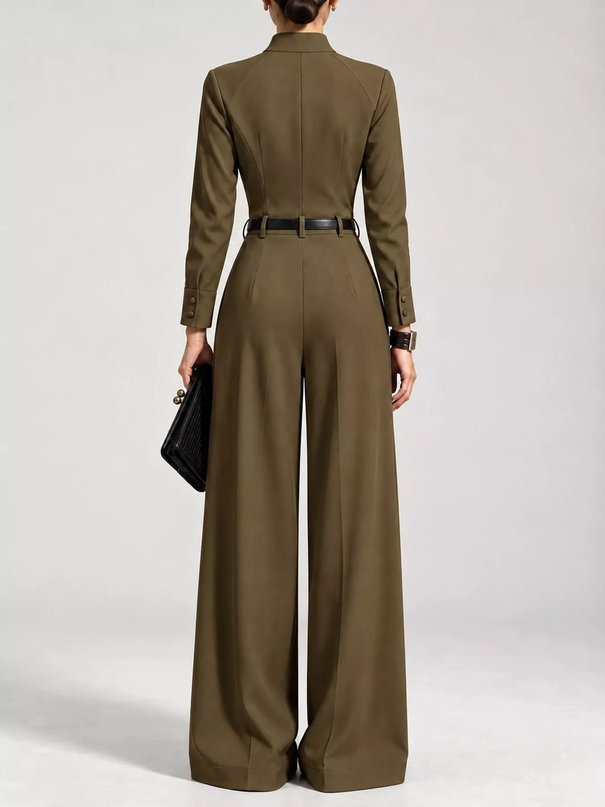 Button Front Wide-Leg Jumpsuit — back view