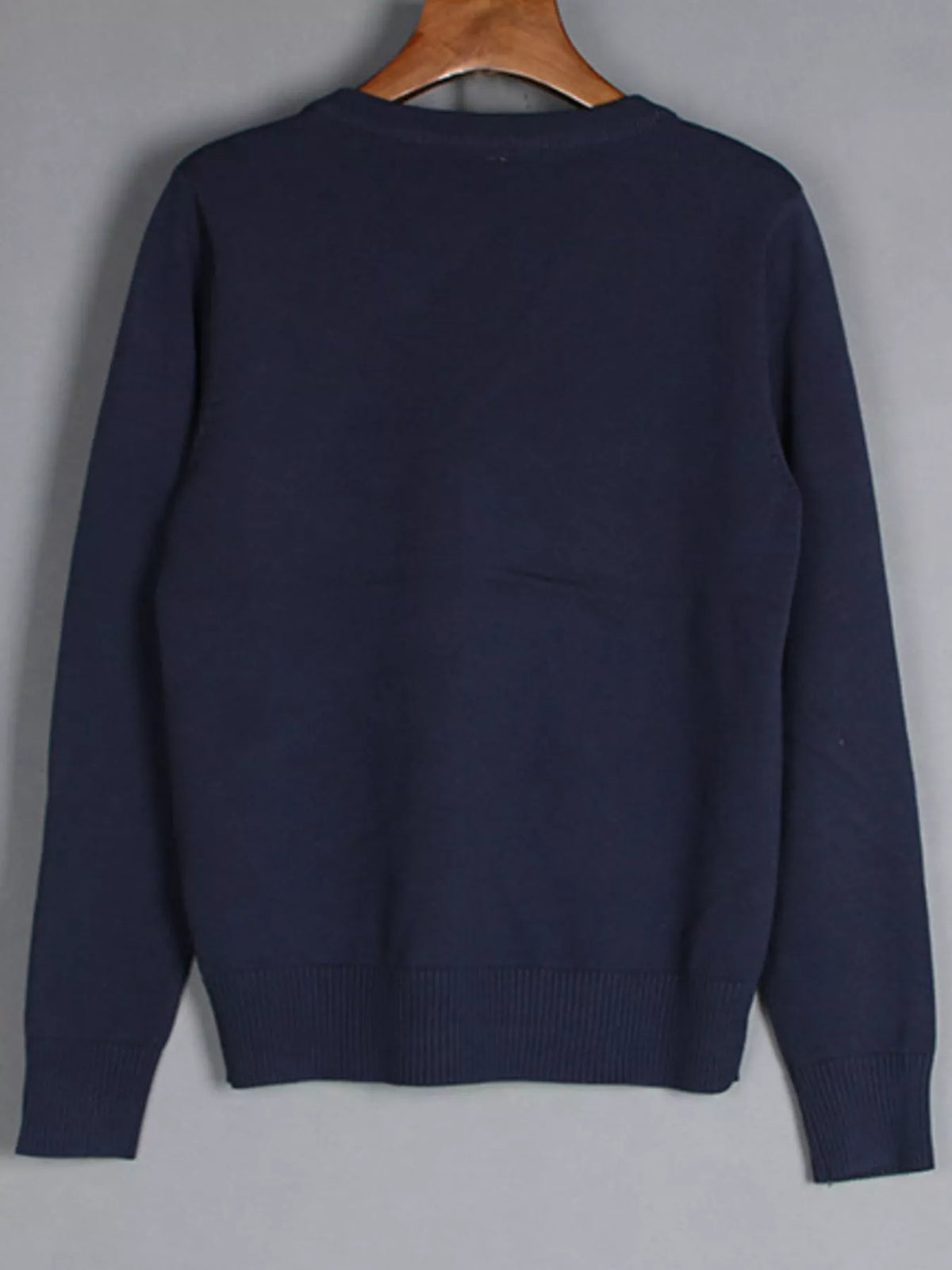 Women's V-Neck Long Sleeve Sweater in navy — back view