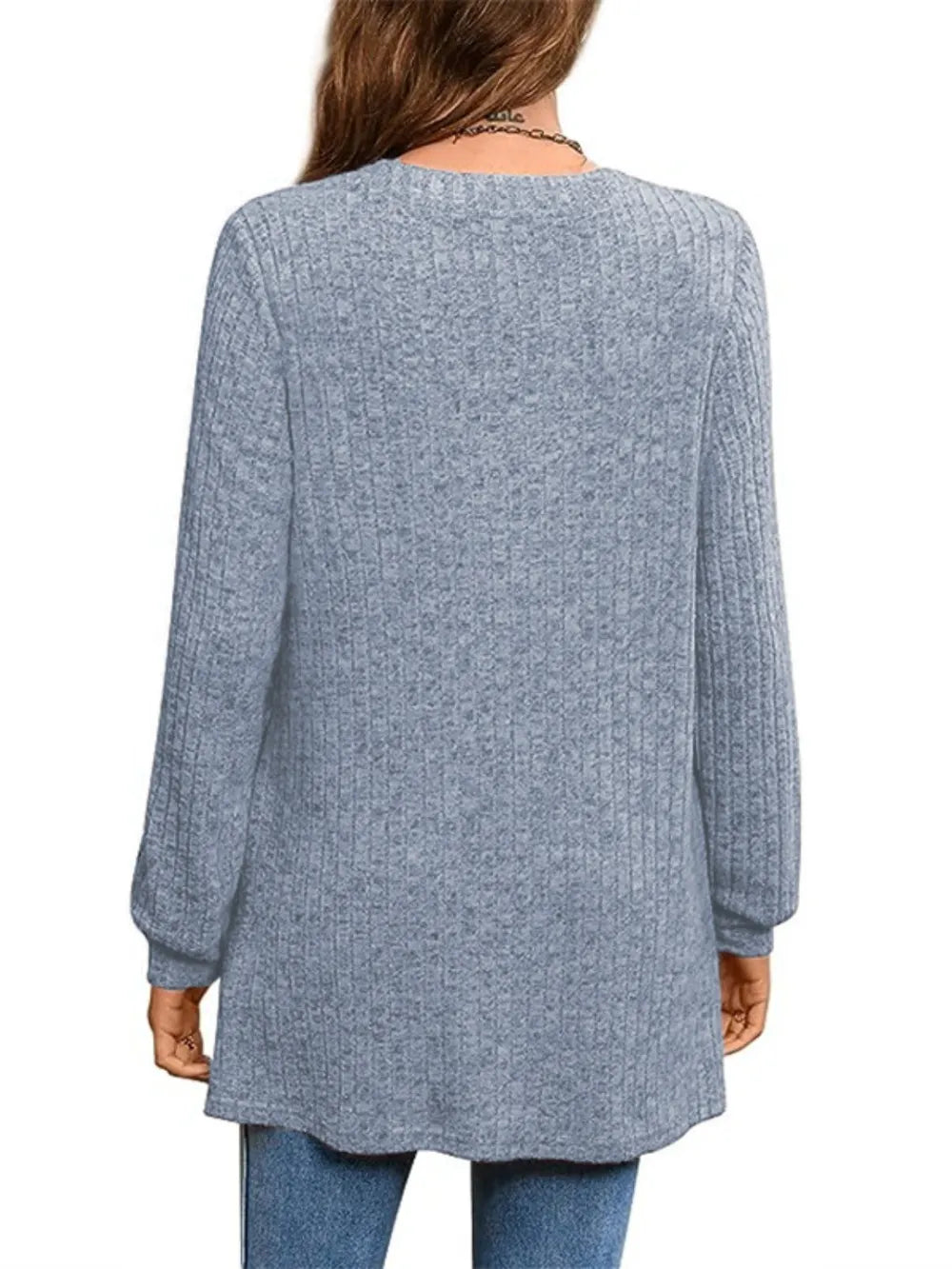 Trendsi Ribbed Notched Long Sleeve T-Shirt -