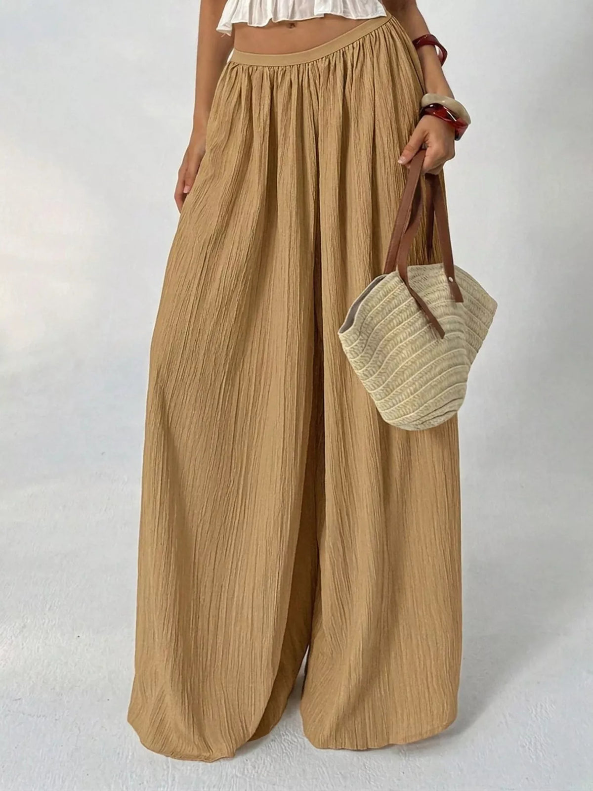 High-Waisted Pleated Wide-Leg Trousers, front view