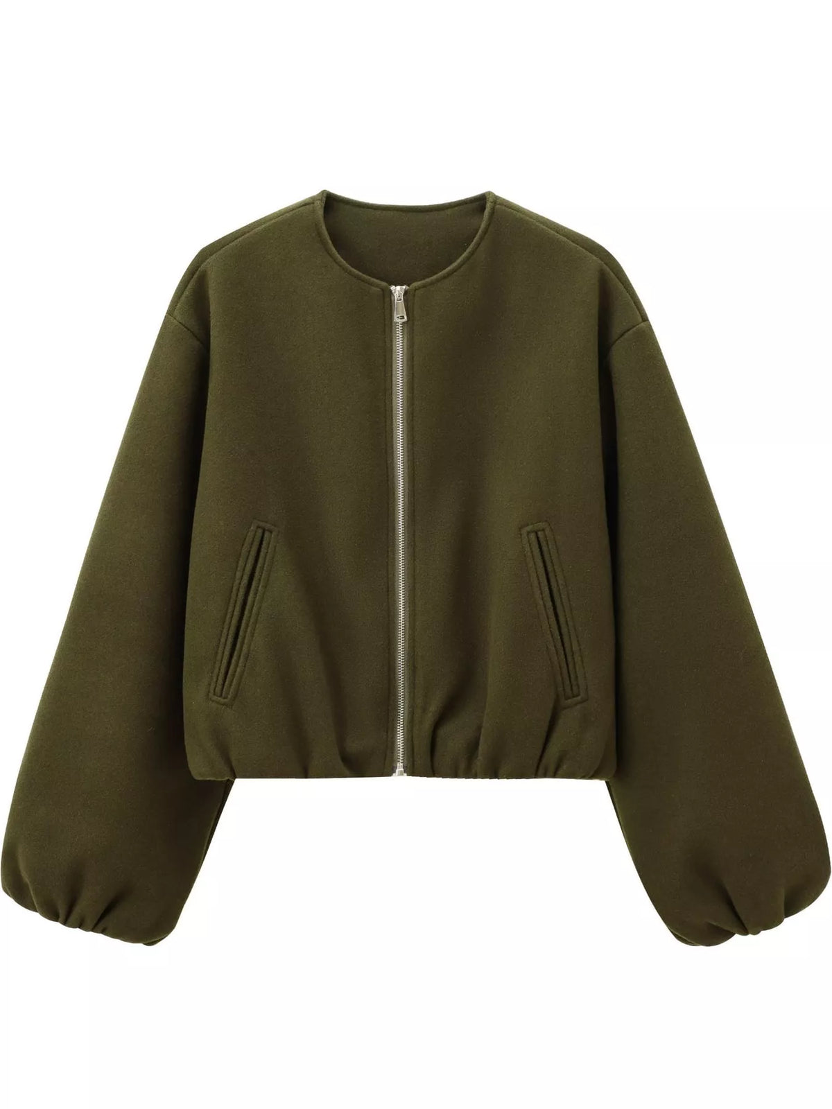 Cropped Round-Neck Zip-Up Jacket — garment front