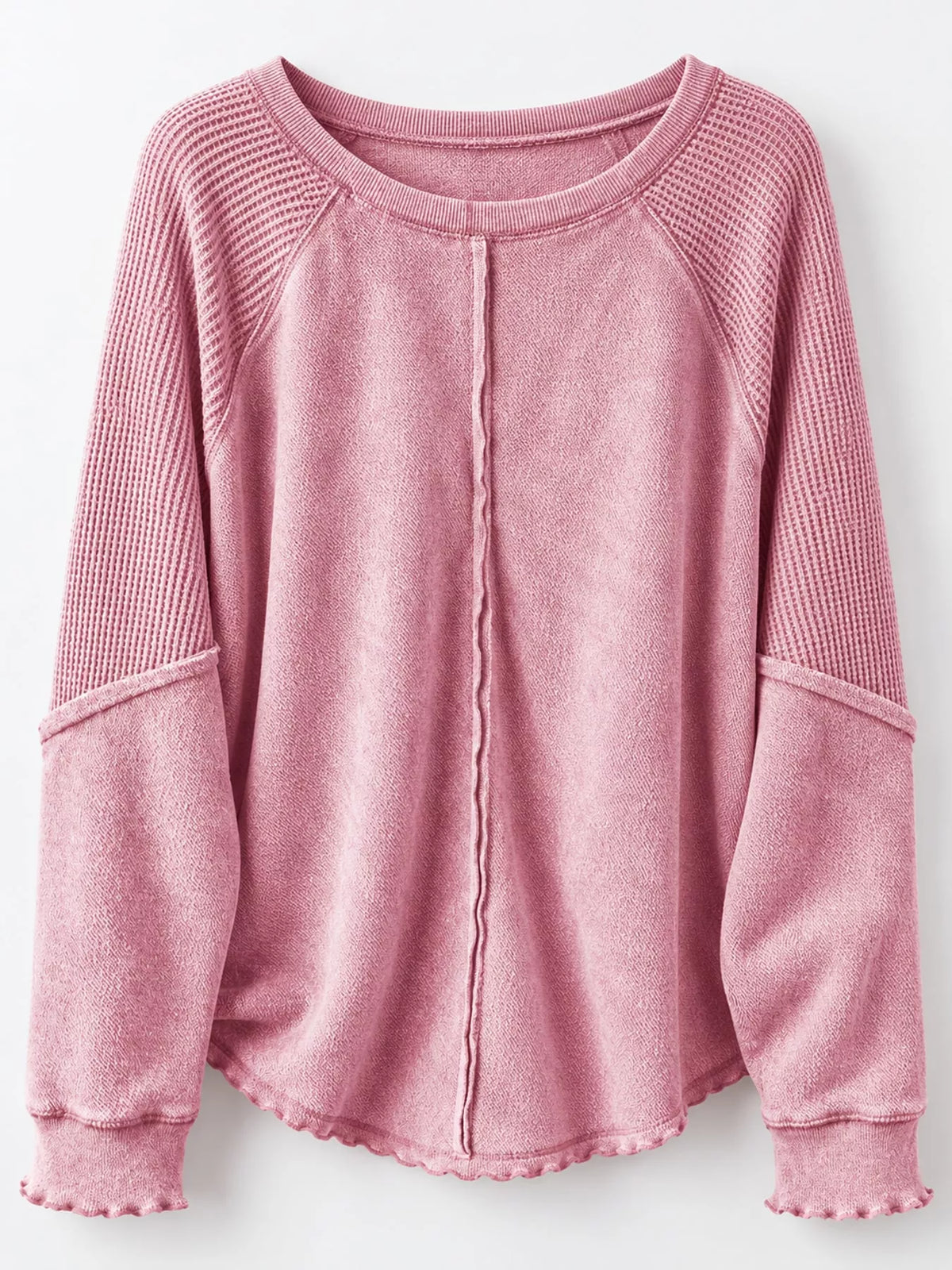 Waffle-knit sweatshirt, pink flat front