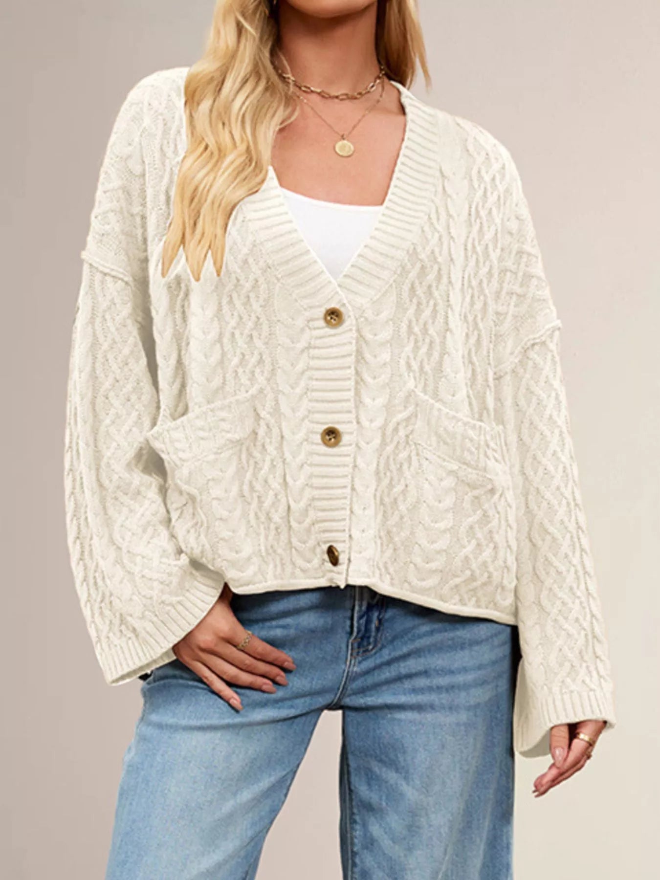 Trendsi Cozy Cable Knit Cardigan with Pockets -