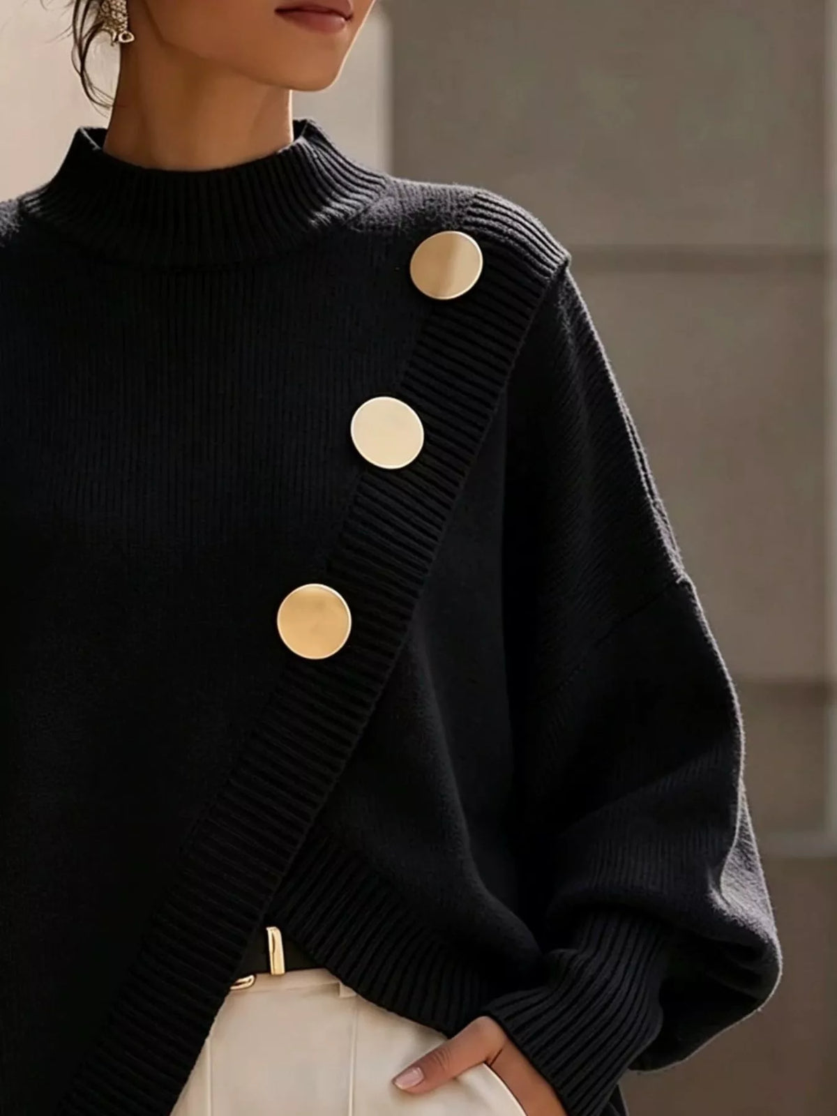 Asymmetric Button-Decorated Sweater — construction details