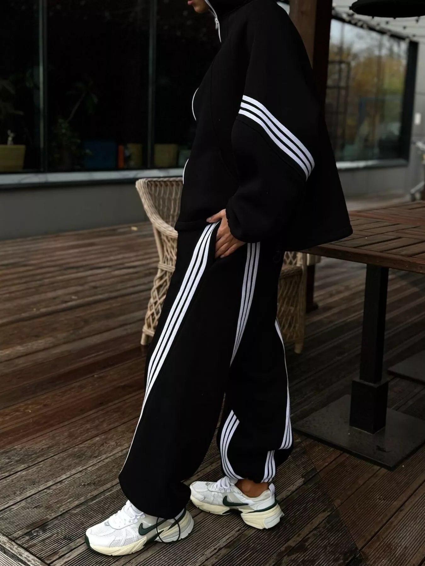 Trendsi Contrast Striped Zip Up Top and Pants Set -