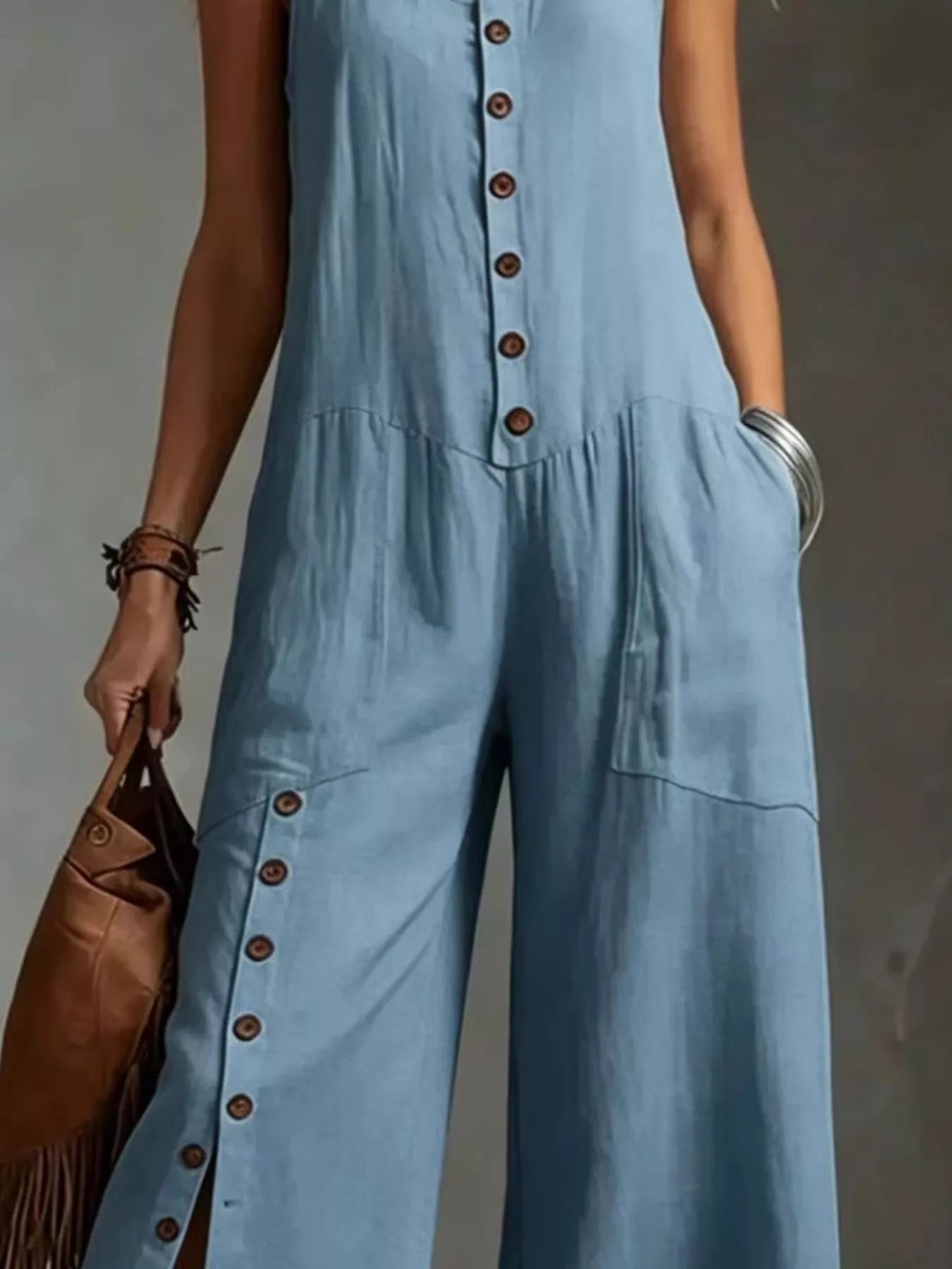 Trendsi Full Size Sleeveless Button-Down Wide-Leg Jumpsuit Plus Size -
