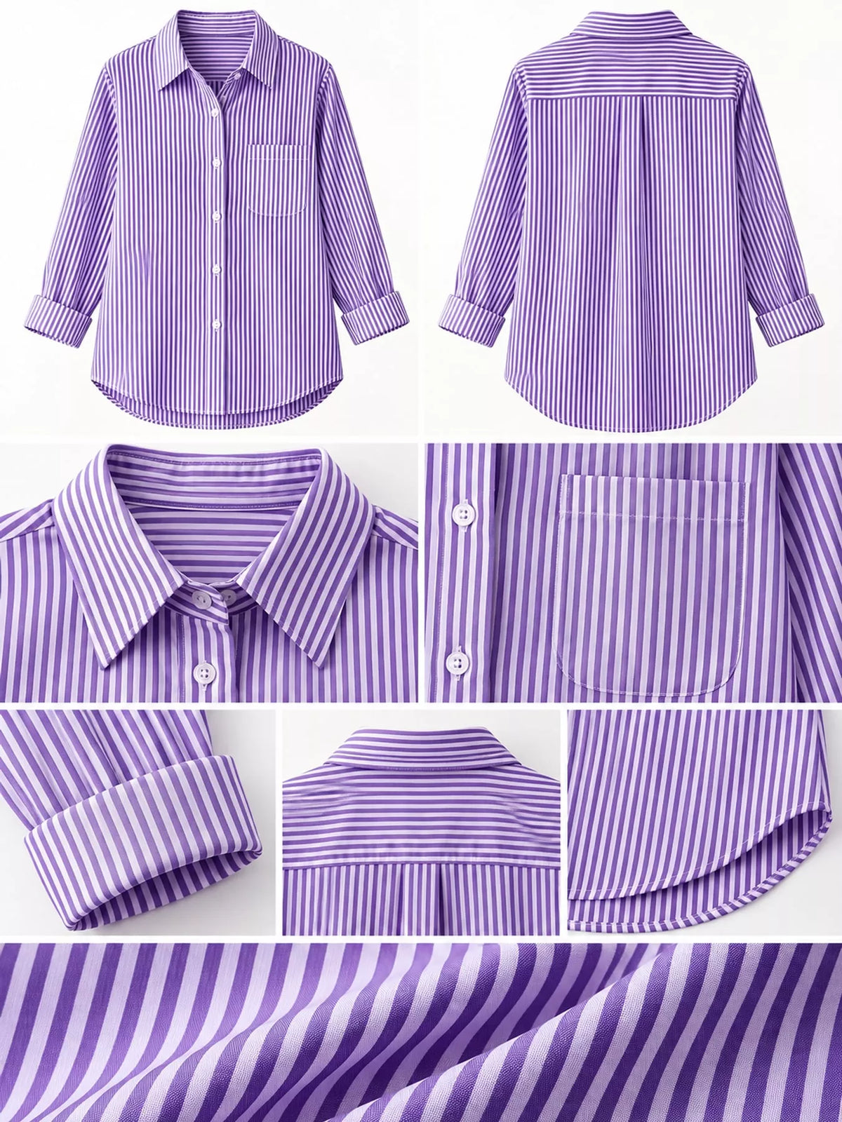 Striped long shirt, purple detail collage