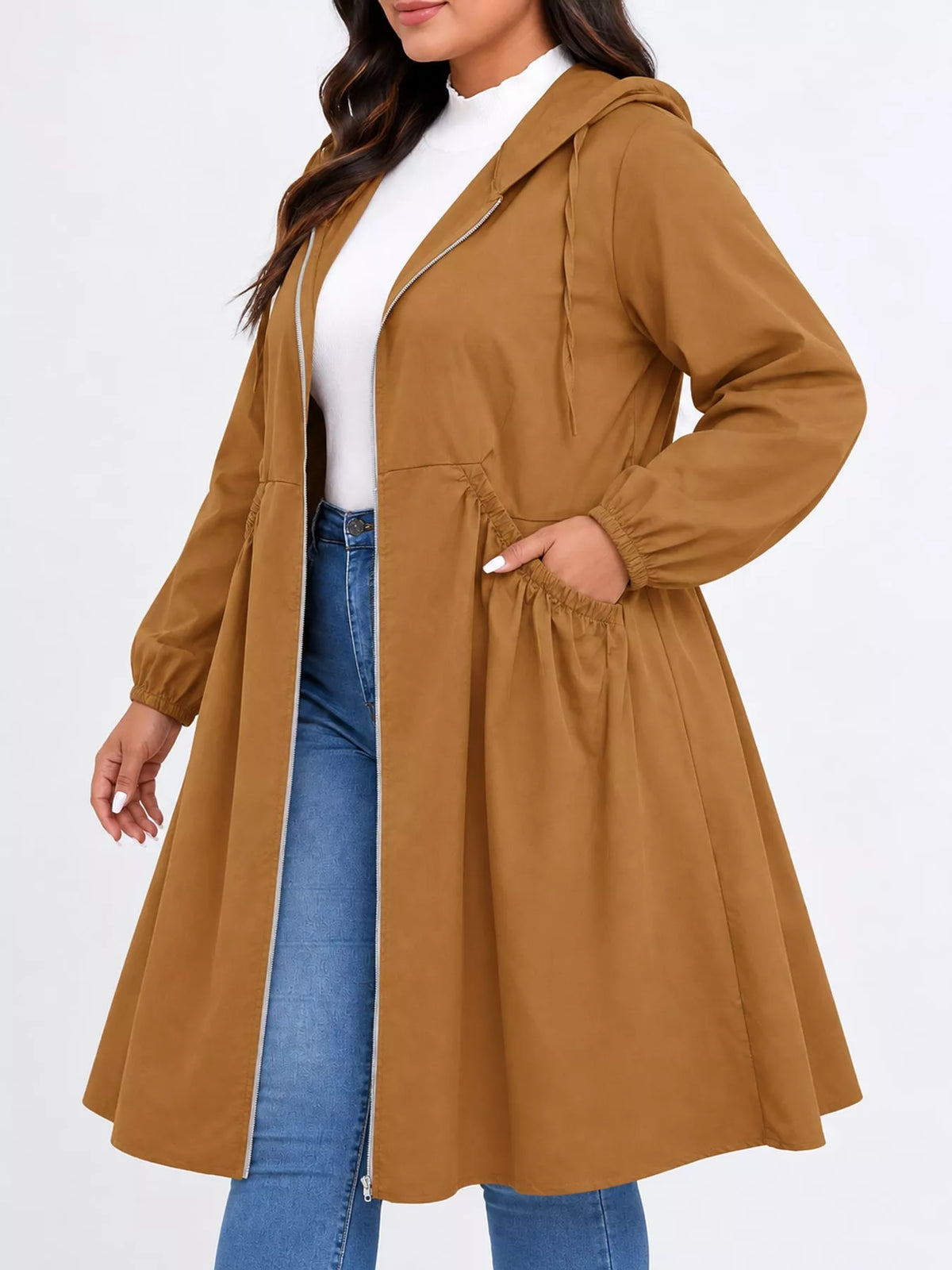 Hooded longline jacket, brown side