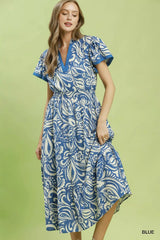 Trendsi Umgee Paisley Print Midi Dress with Side Pockets -