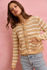 Trendsi SO ME Stripe Long Sleeves Button Sweater Cardigan -