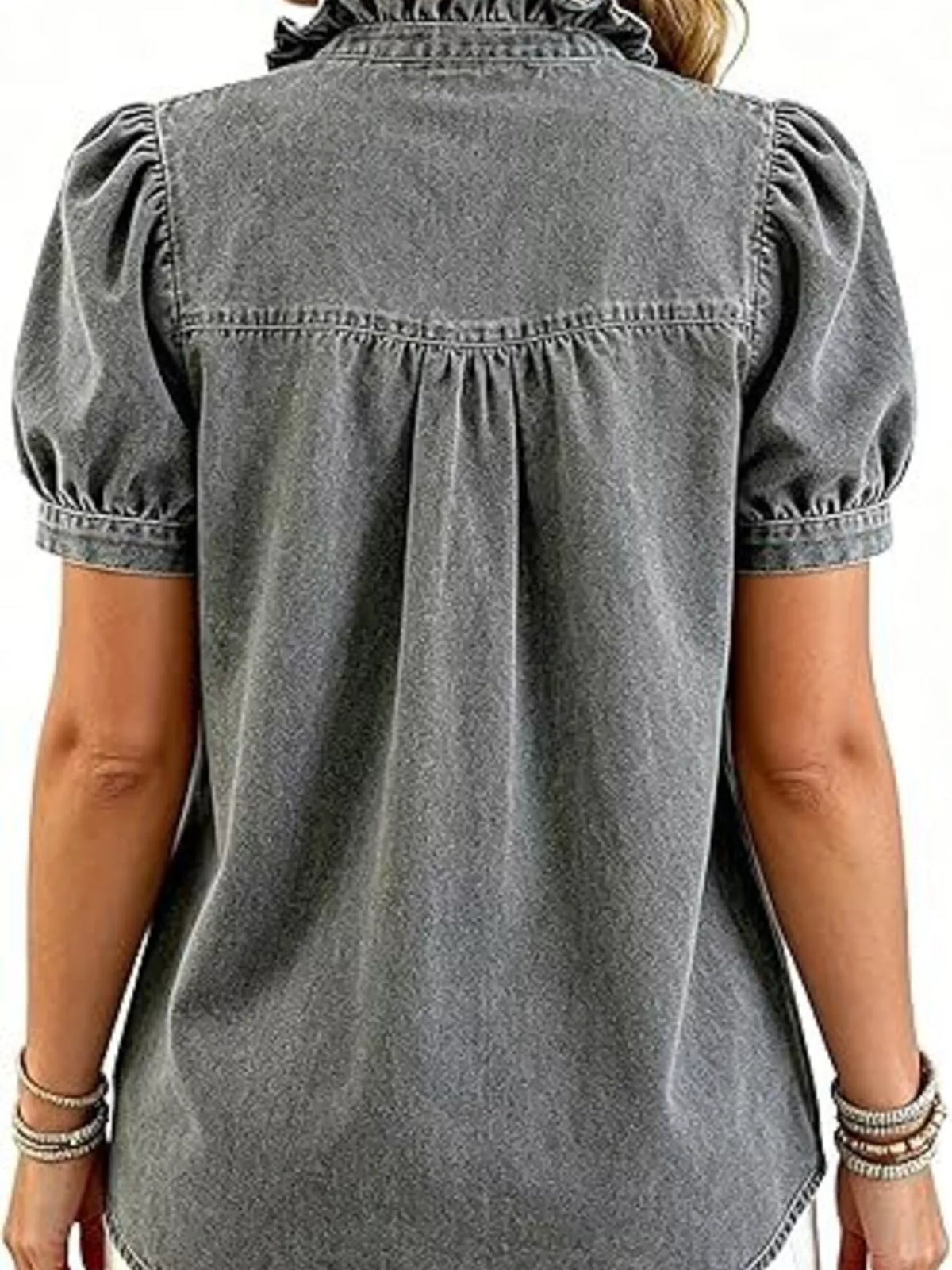 Trendsi Frill Puff Sleeve Denim Top -