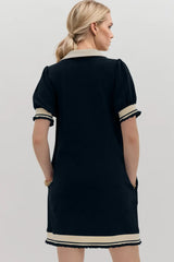 Trendsi Oh Frill Contrast Trim Johnny Collar Short Sleeve Mini Dress - Dresses