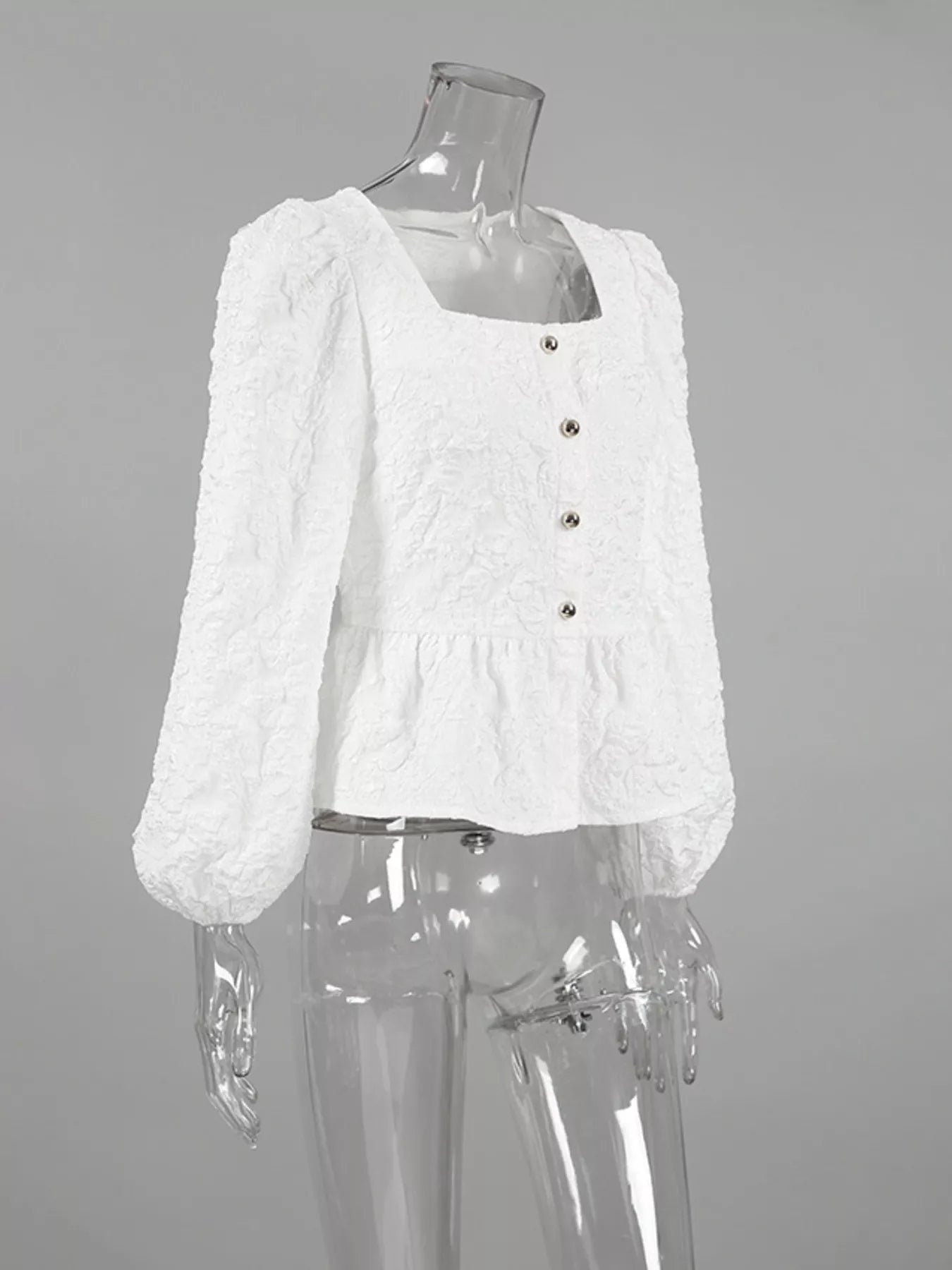 Trendsi Square Neck Textured Peplum Blouse -