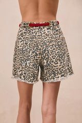 Trendsi BiBi Braided Waist Belt Patch Pockets Leopard Print Shorts -