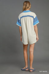 Trendsi Umgee French Terry Collared Colorblock Romper -