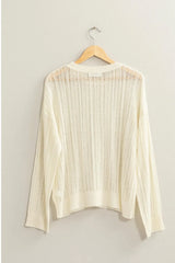 Trendsi HYFVE Openwork Ribbed Trim Long Sleeve Knit Top -
