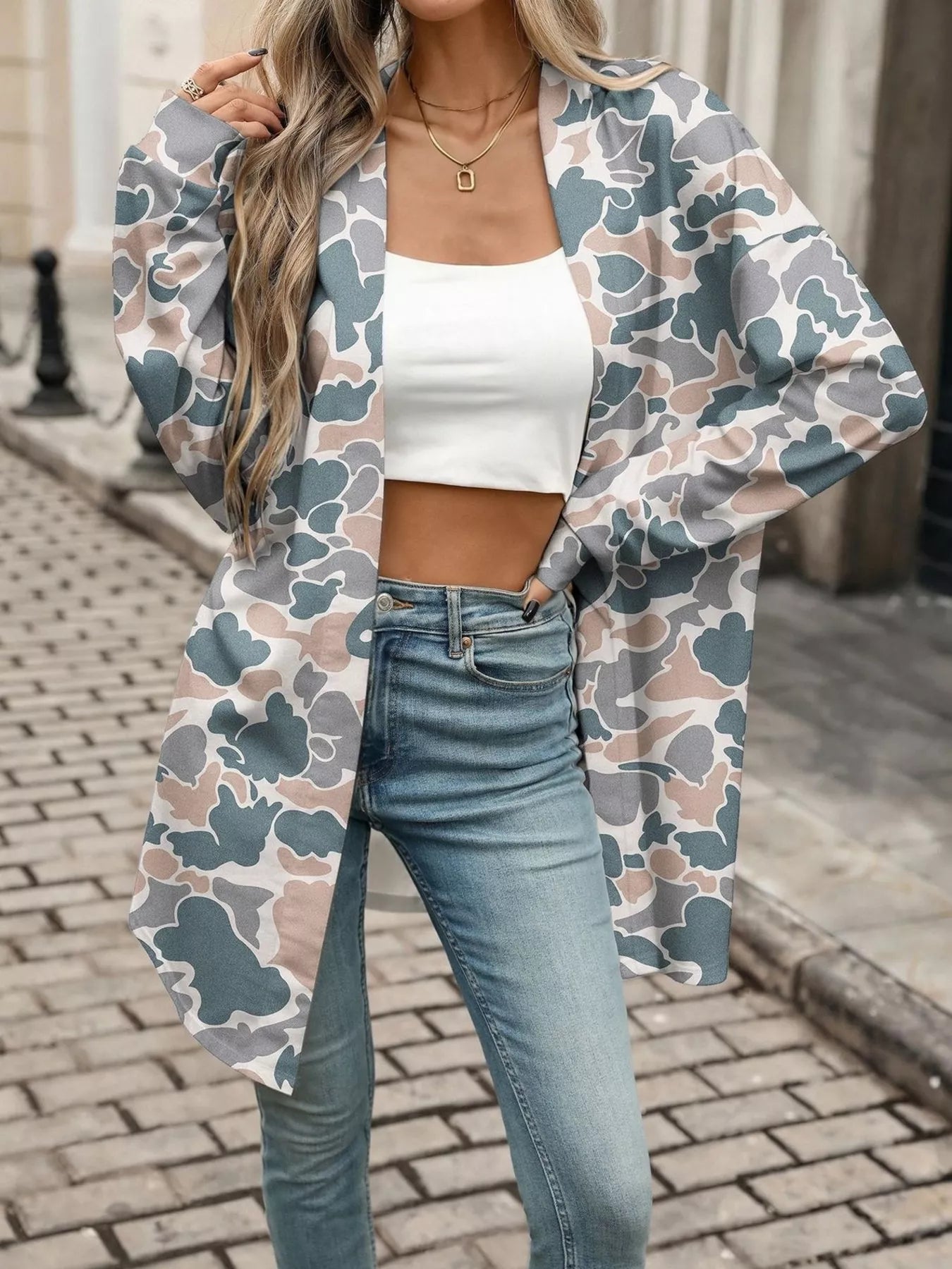 Trendsi Printed Open Front Cardigan -