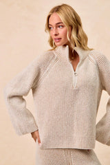 Trendsi BiBi Two Tone Rib Texured Knit Collared Top with Zip Up -