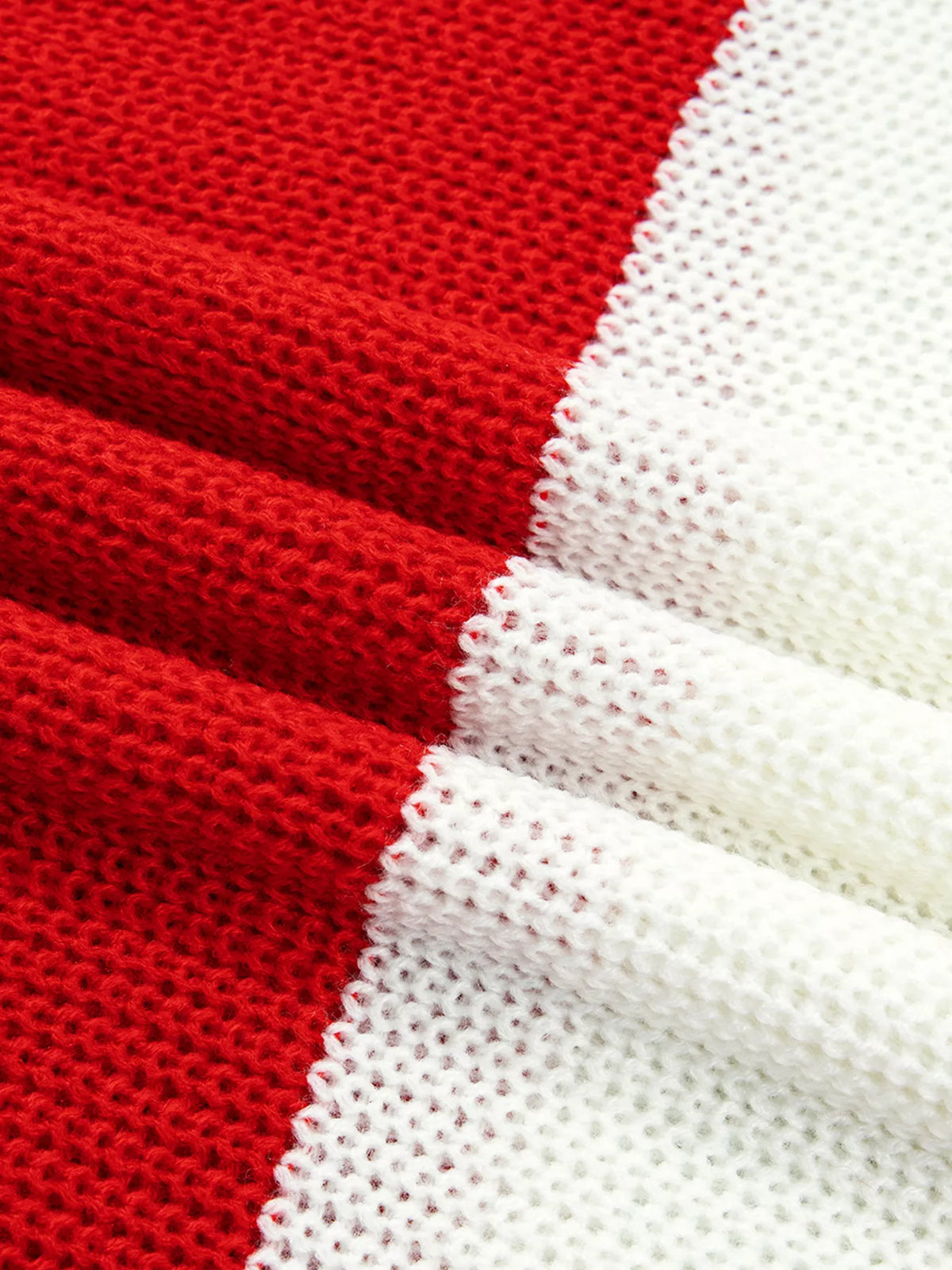 MERRY Striped Christmas Sweater in scarlet, construction detail