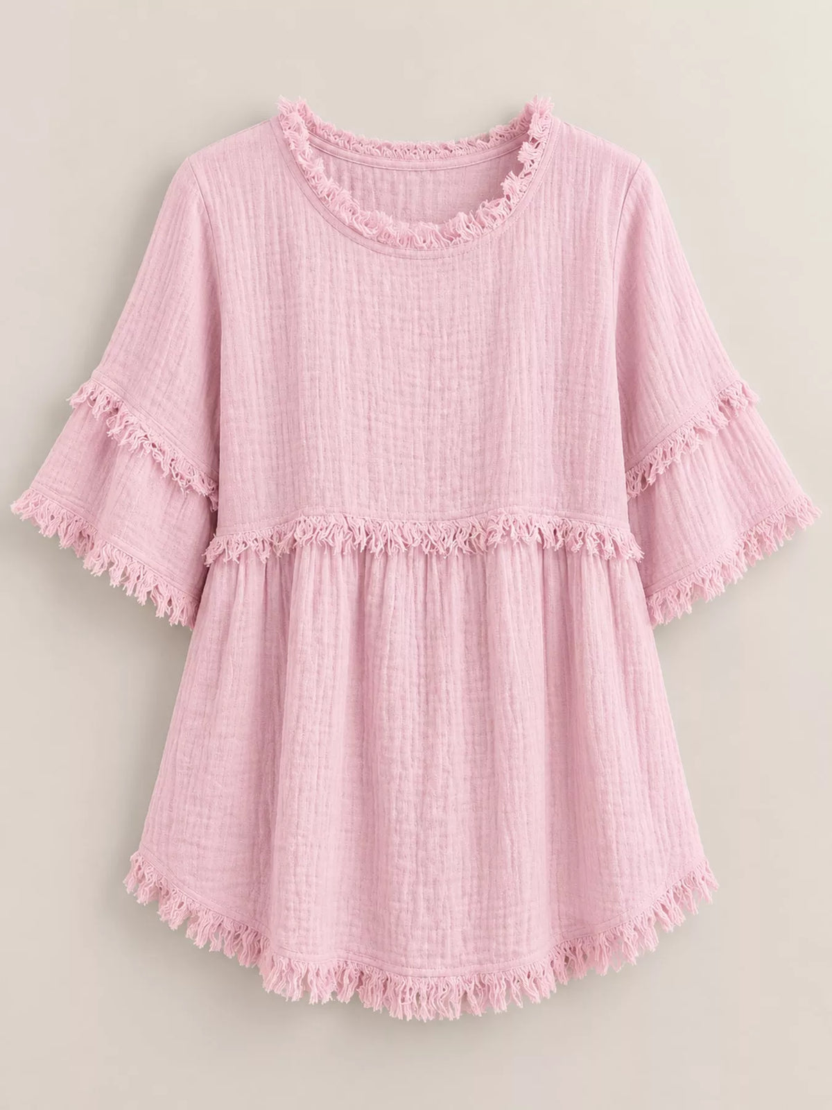Pink frayed edge textured blouse