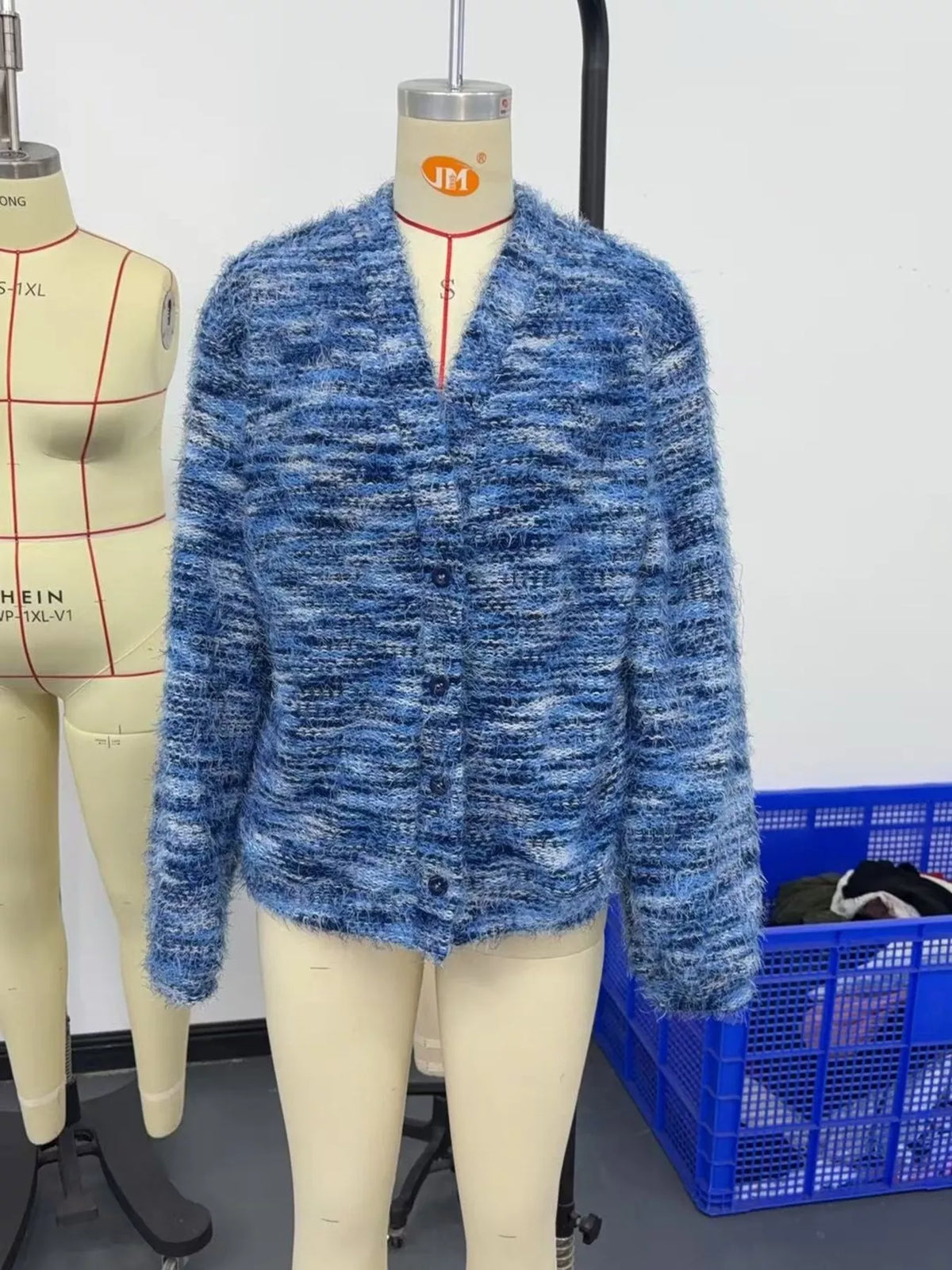 Fuzzy Knit V-Neck Button-Down Cardigan — garment front